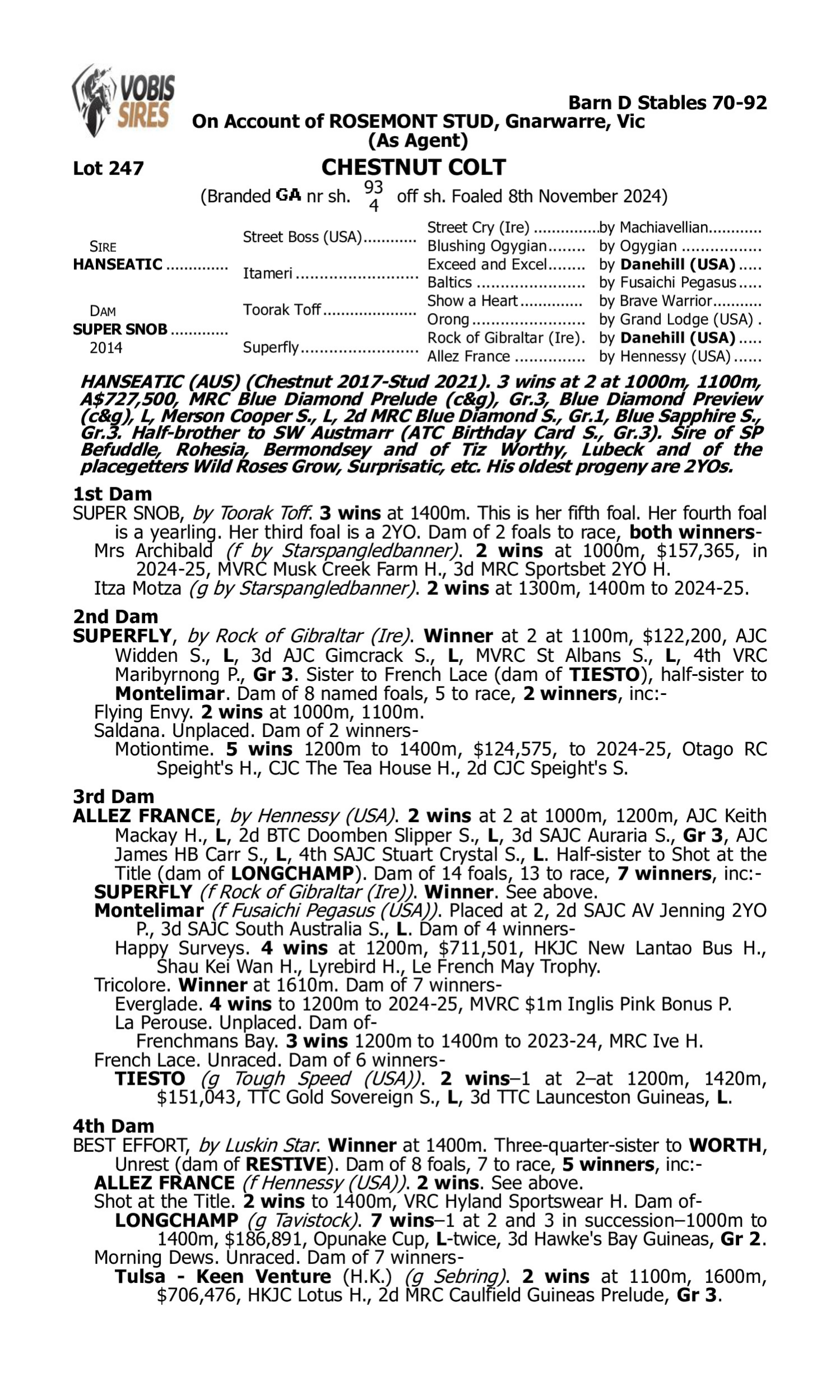 Pedigree for Lot 247 Hanseatic - Super Snob