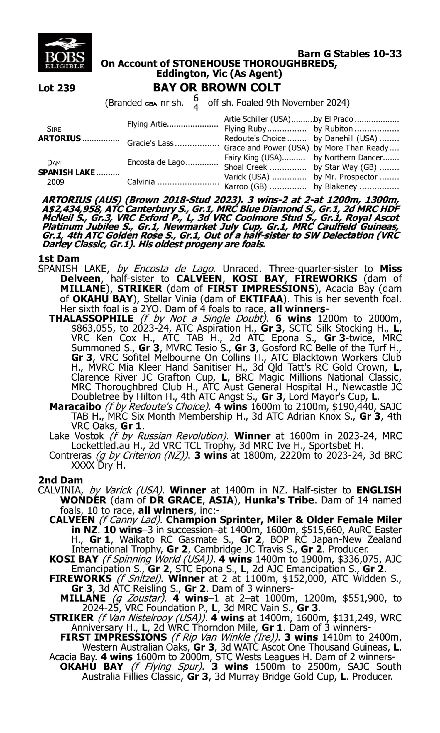 Pedigree for Lot 239 Artorius - Spanish Lake