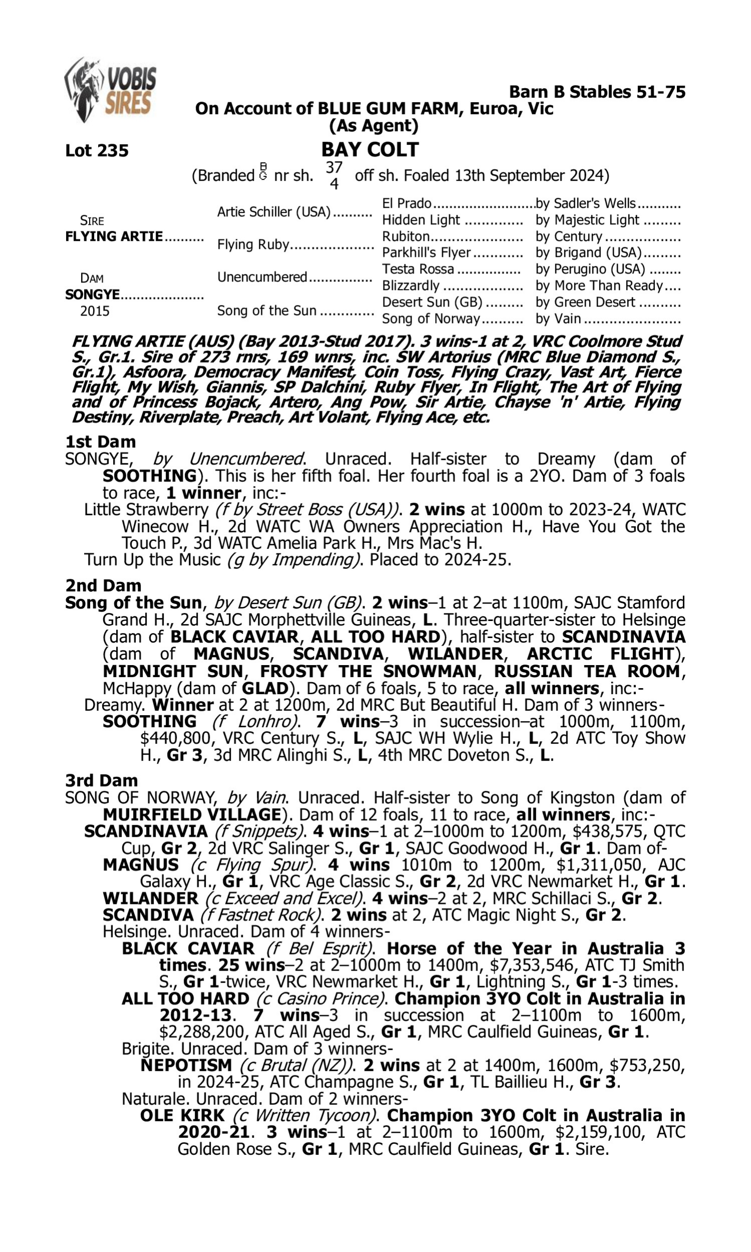 Pedigree for Lot 235 Flying Artie - Songye