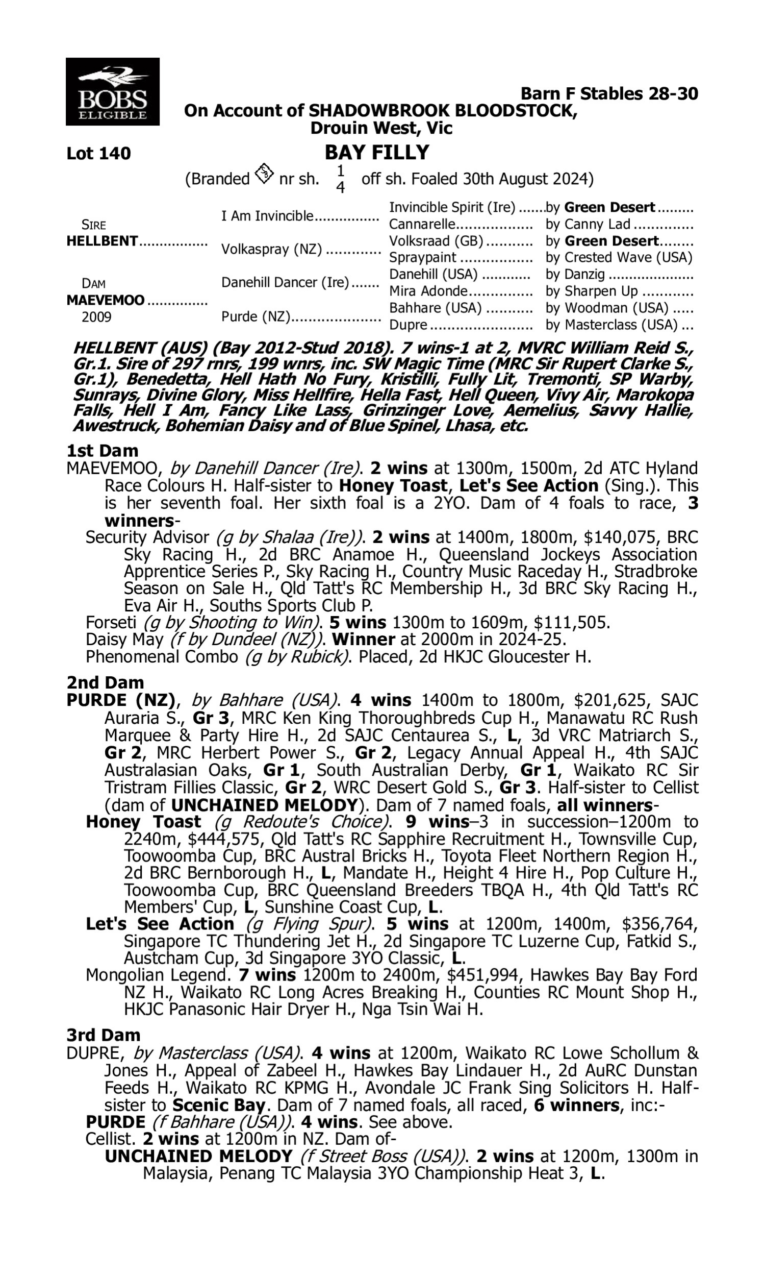 Pedigree for Lot 140 Hellbent - Maevemoo