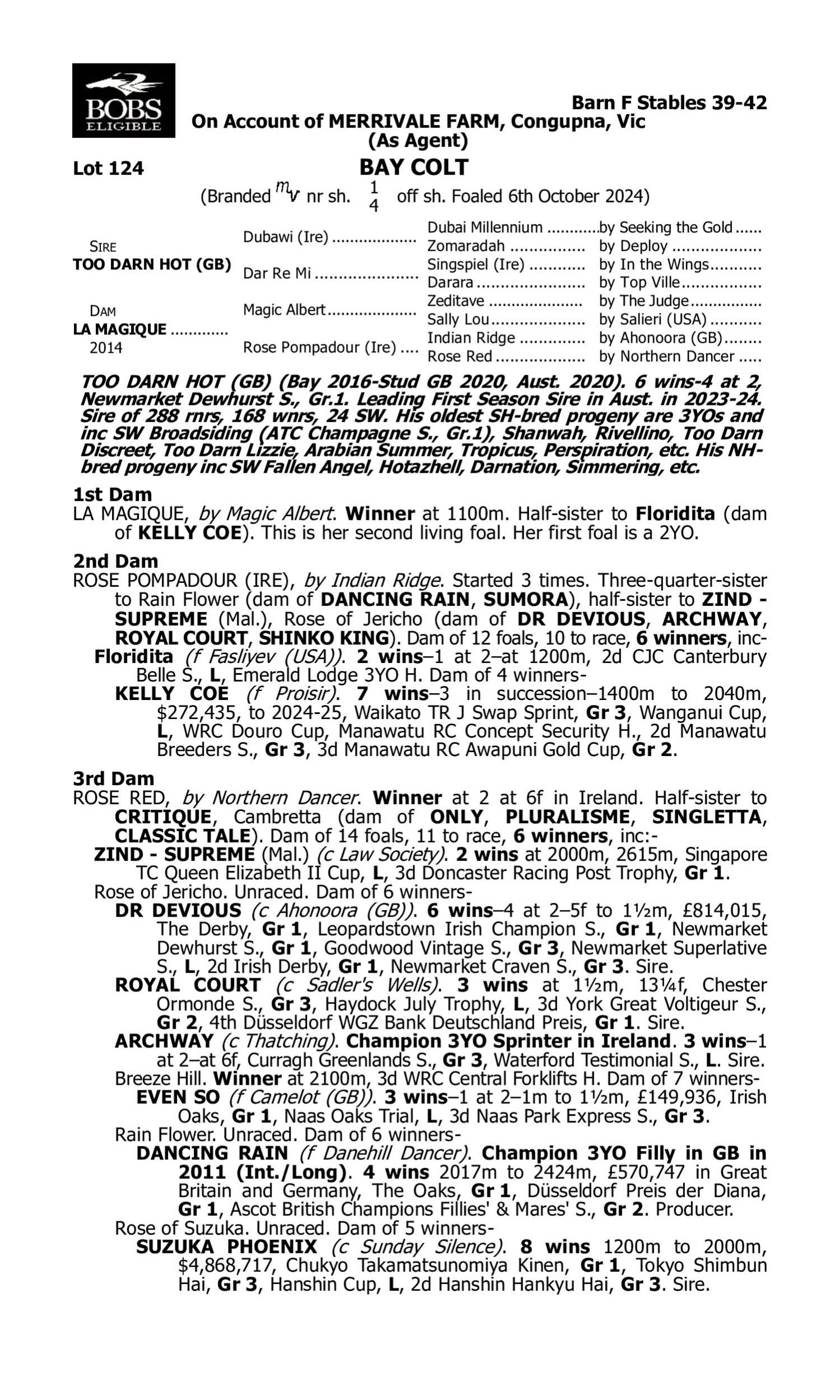 Pedigree for Lot 124 Too Darn Hot (GB) - La Magique
