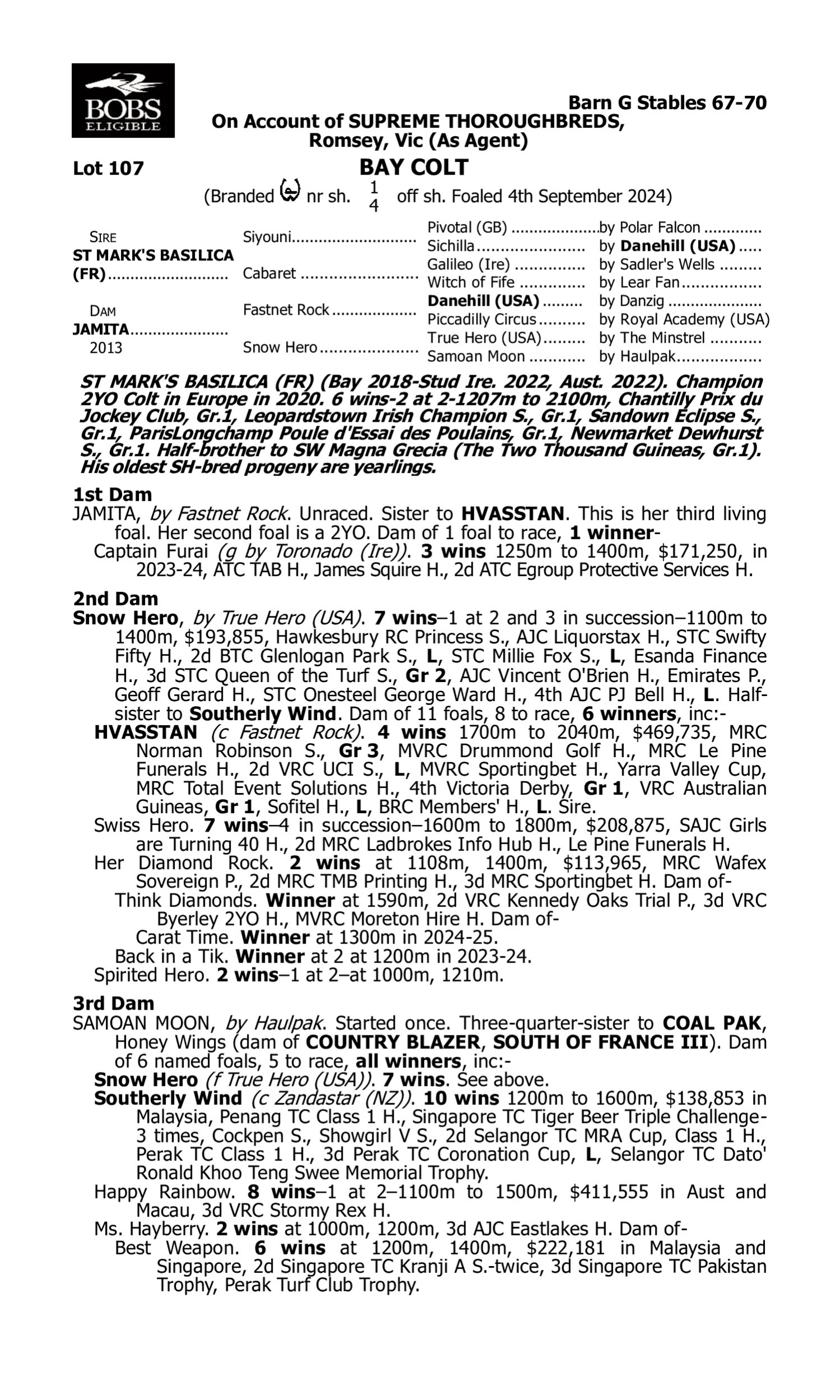 Pedigree for Lot 107 St Mark's Basilica (FR) - Jamita