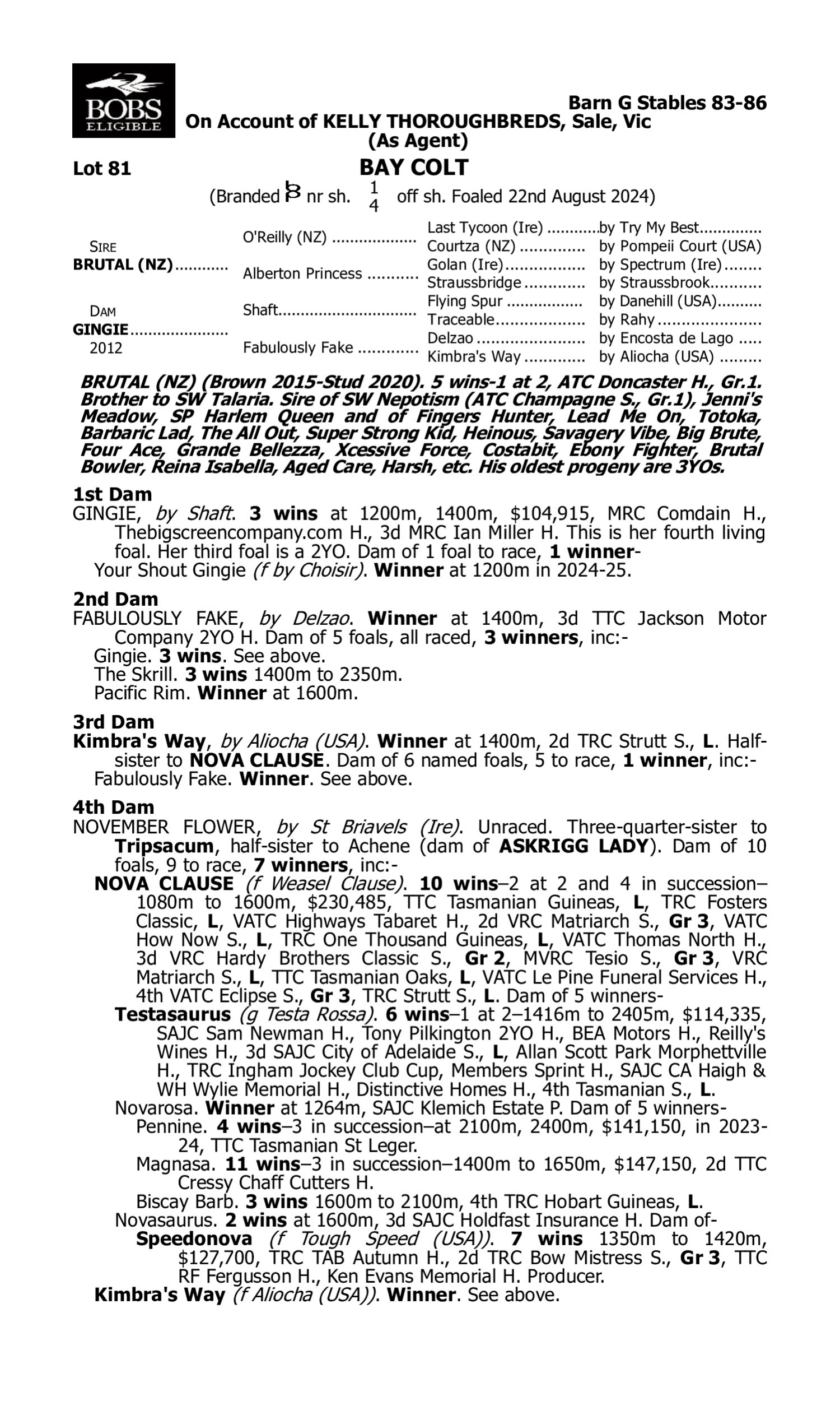 Pedigree for Lot 81 Brutal (NZ) - Gingie