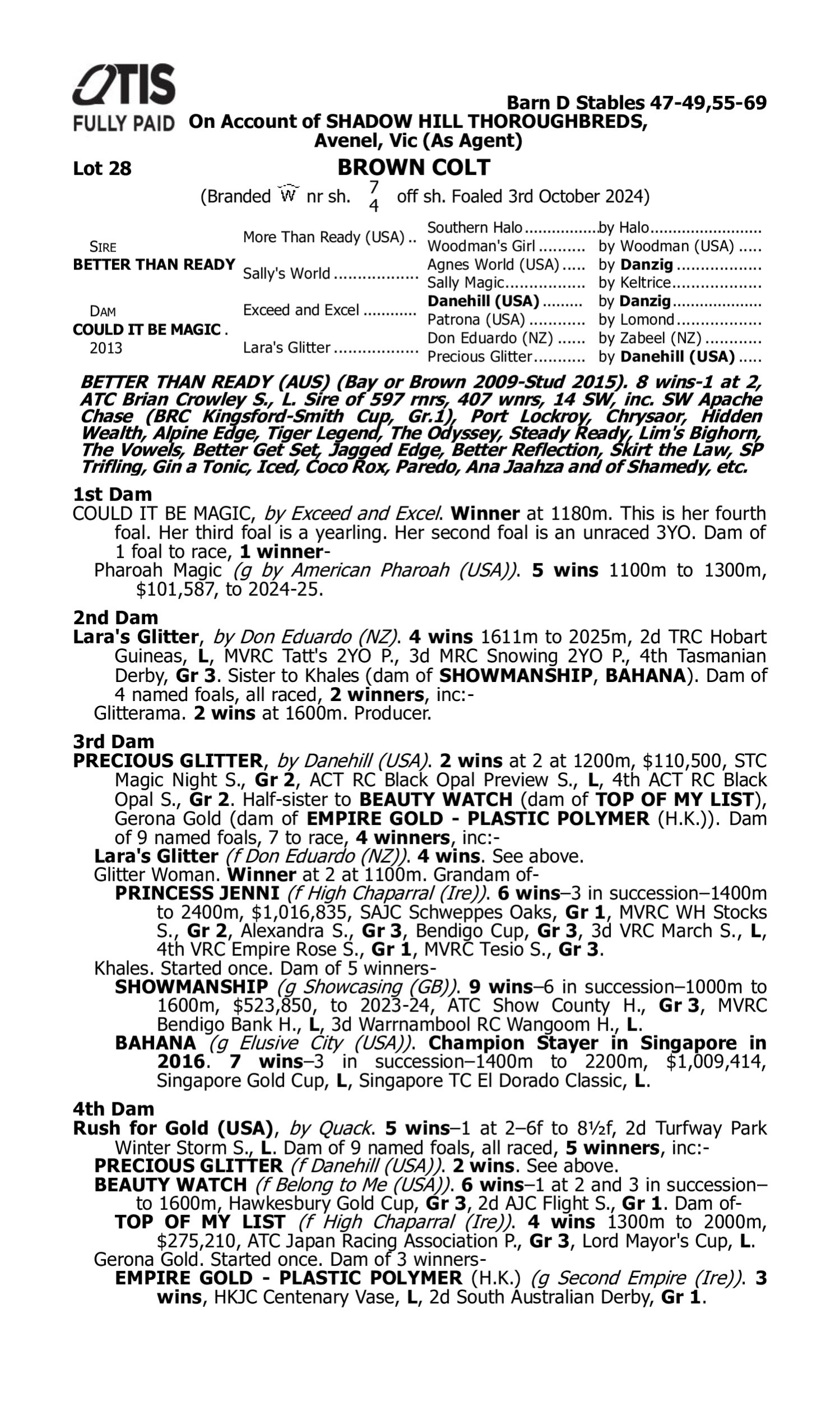 Pedigree for Lot 28 Better Than Ready - Could it be Magic