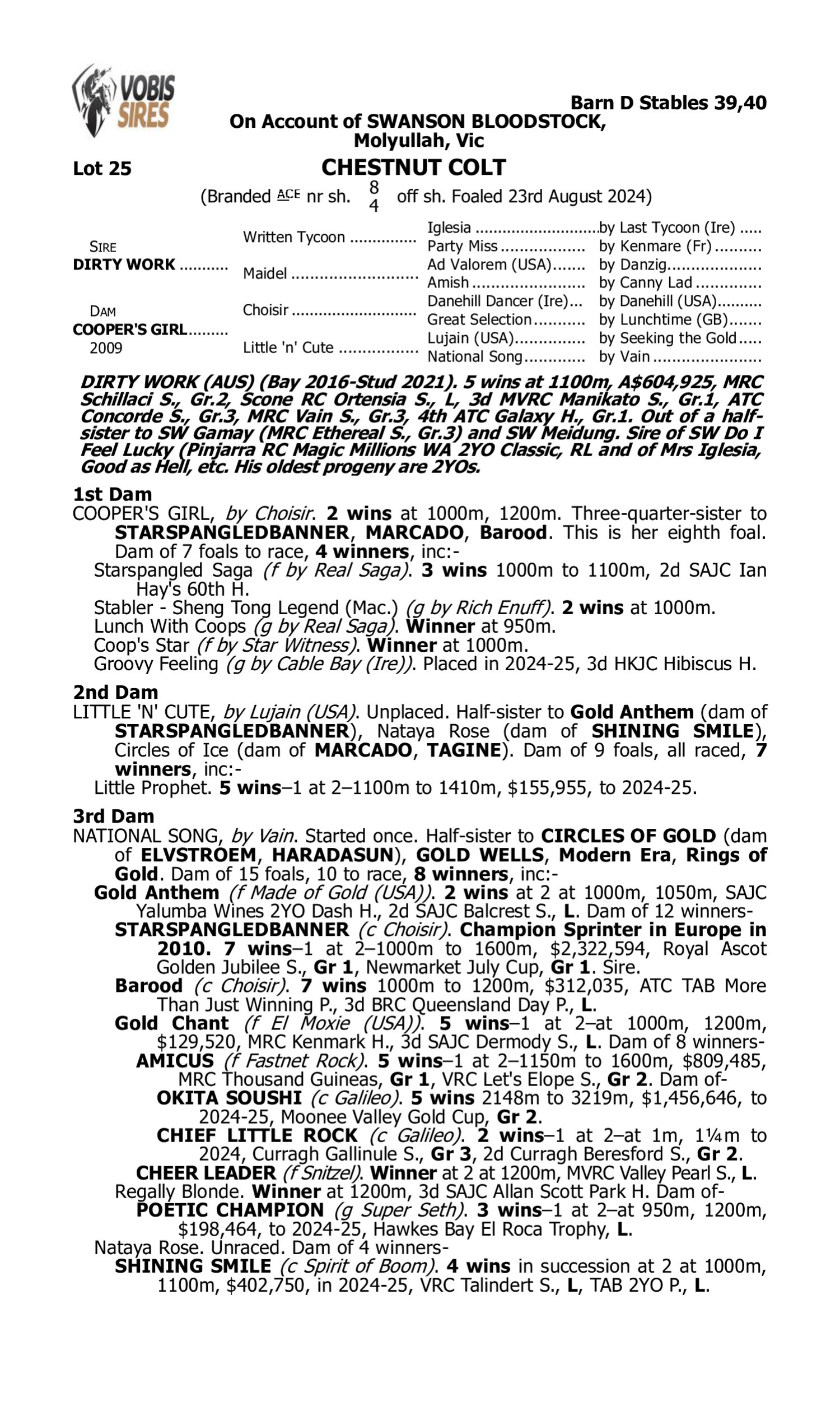 Pedigree for Lot 25 Dirty Work - Cooper's Girl