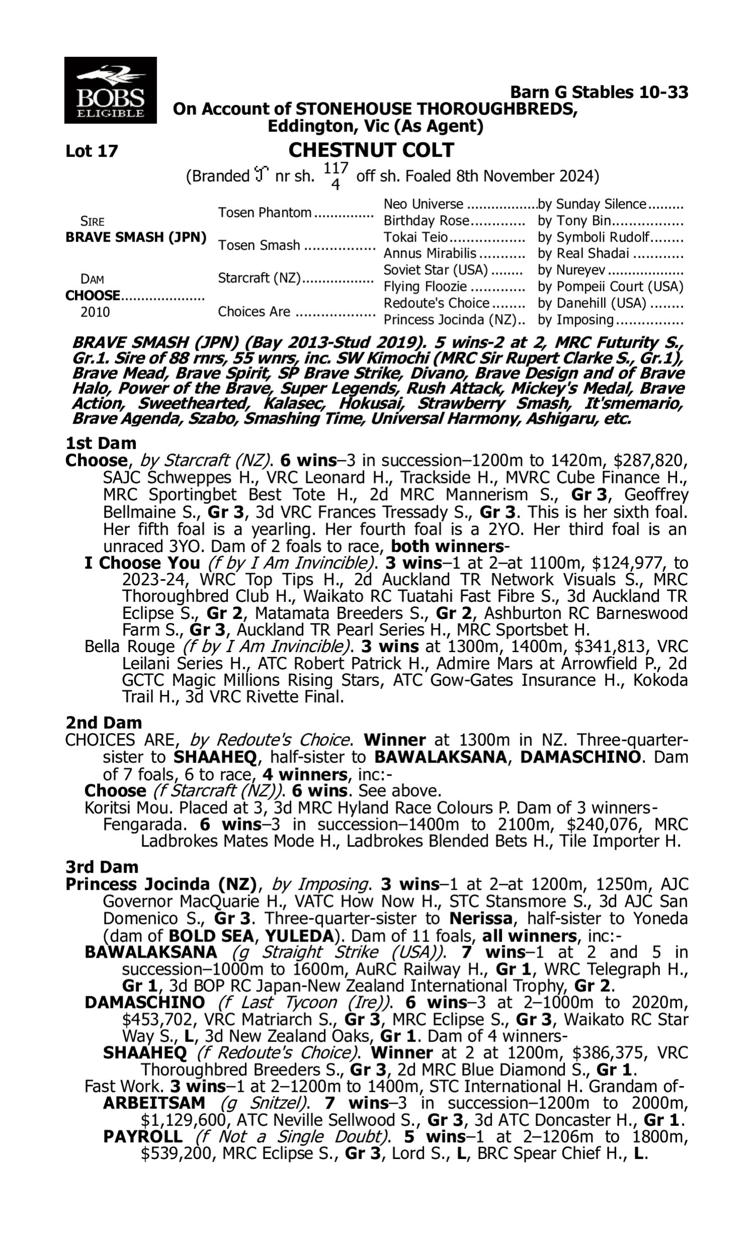 Pedigree for Lot 17 Brave Smash (JPN) - Choose