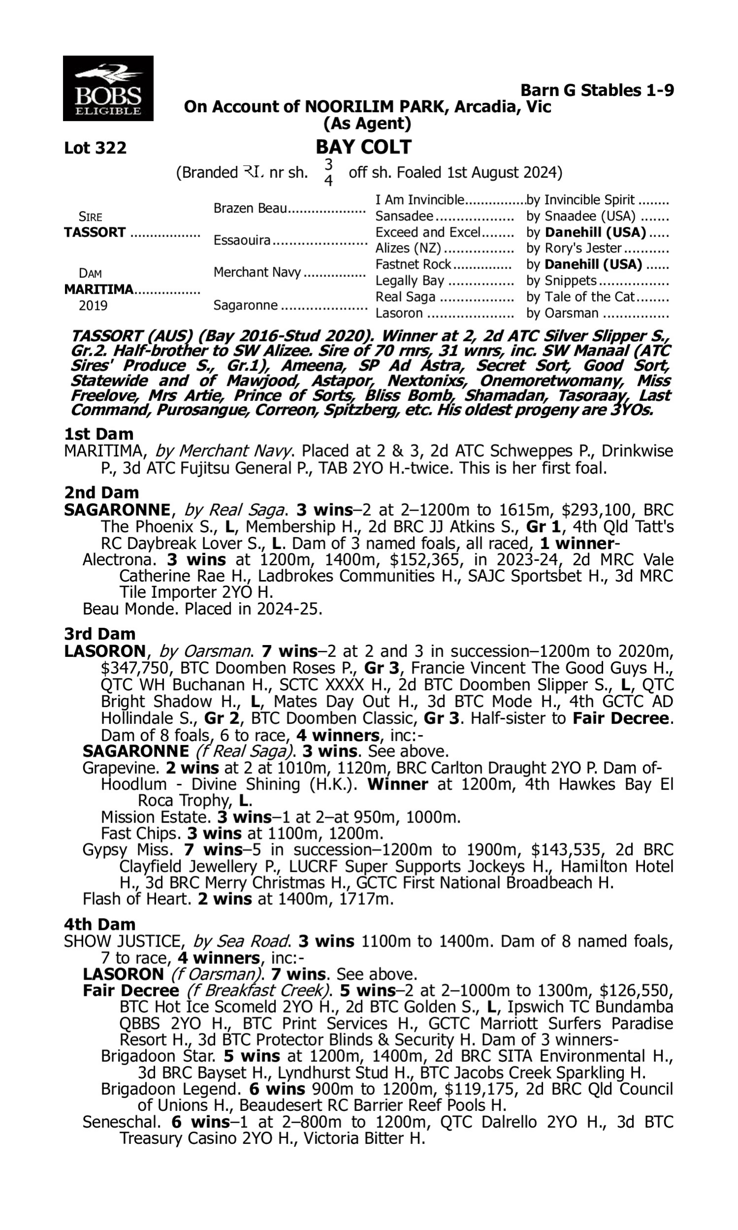 Pedigree for Lot 322 Tassort - Maritima