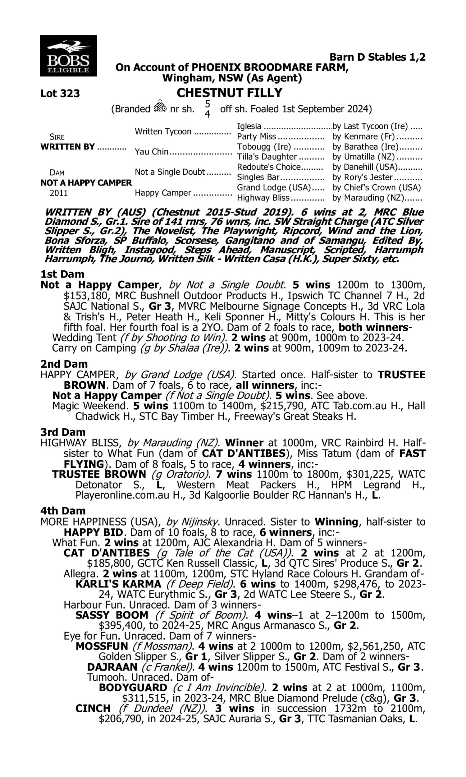 Pedigree for Lot 323 Written By - Not a Happy Camper