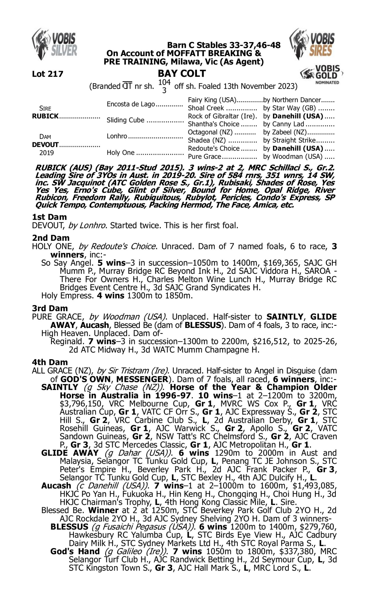 Pedigree for Lot 217 Rubick - Devout