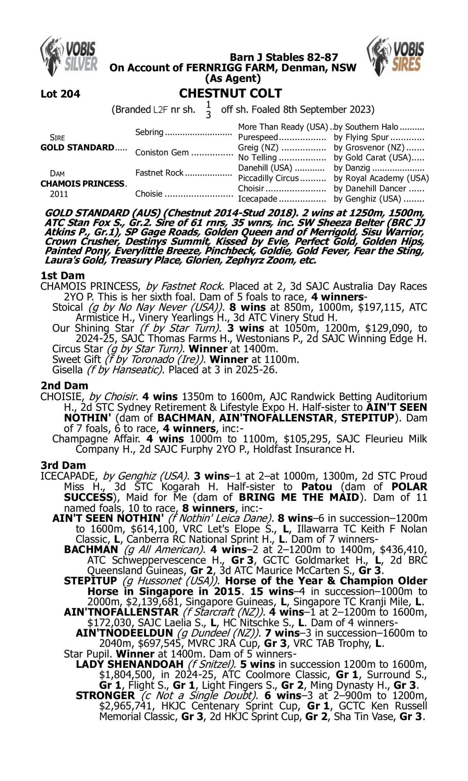 Pedigree for Lot 204 Gold Standard - Chamois Princess