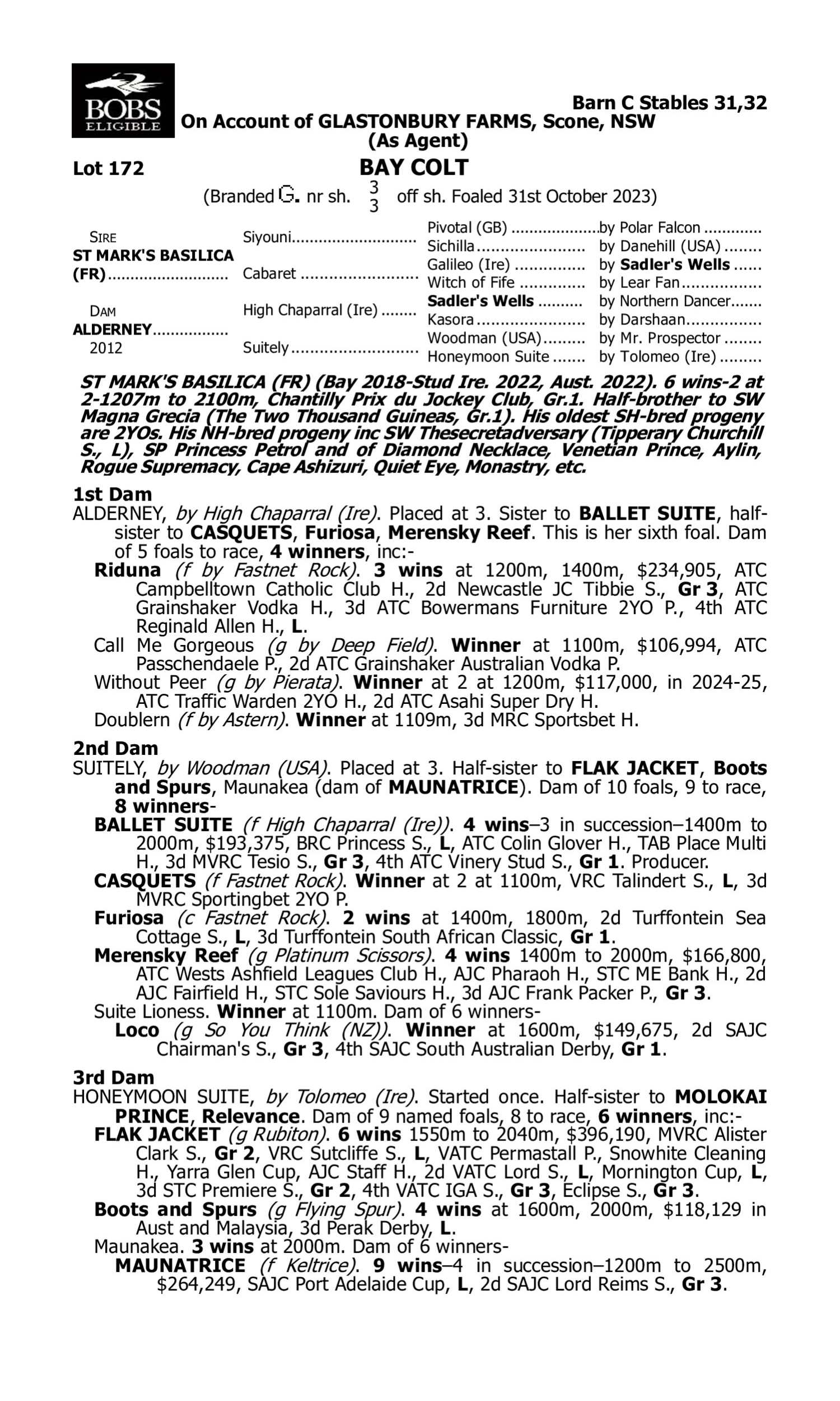 Pedigree for Lot 172 St Mark's Basilica (FR) - Alderney
