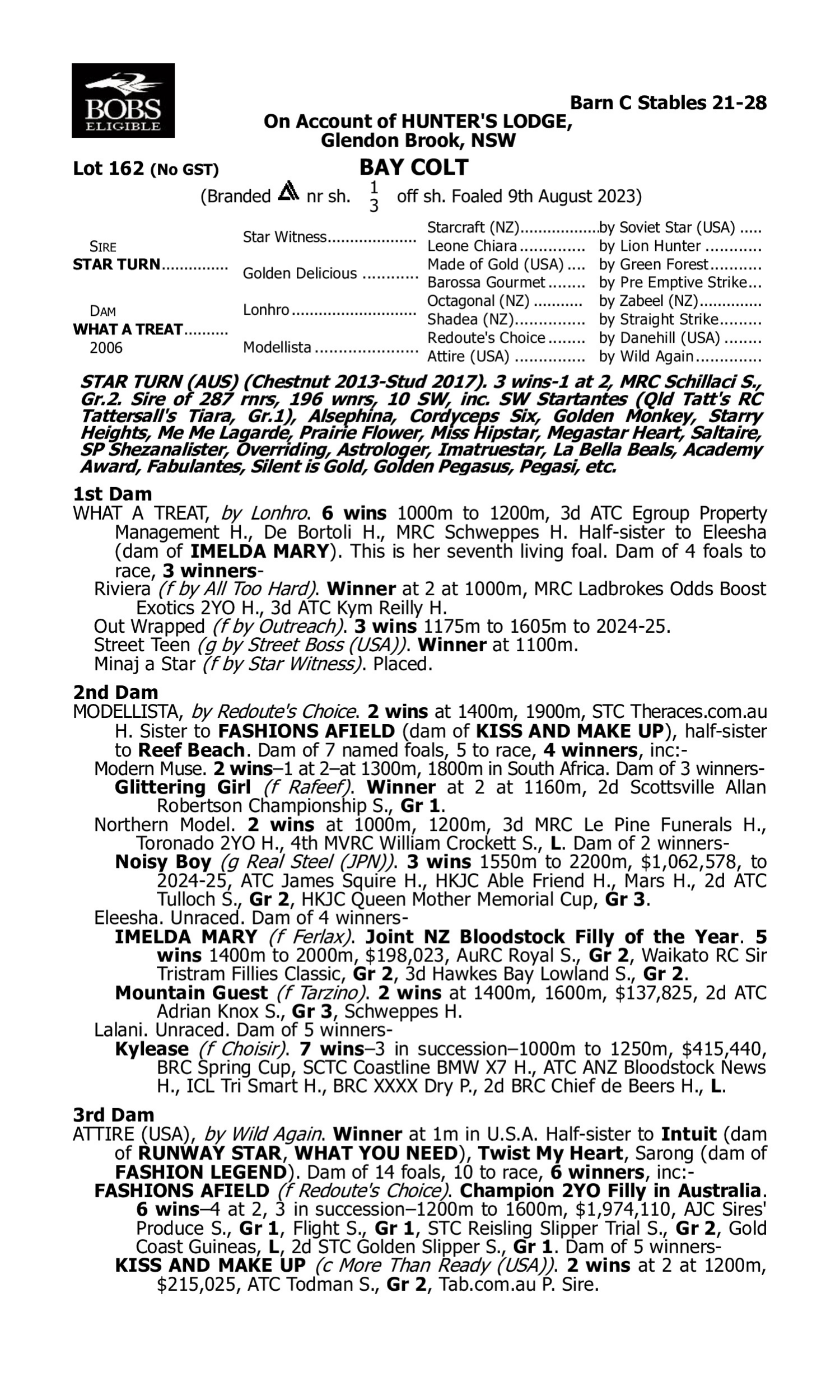 Pedigree for Lot 162 Star Turn - What a Treat