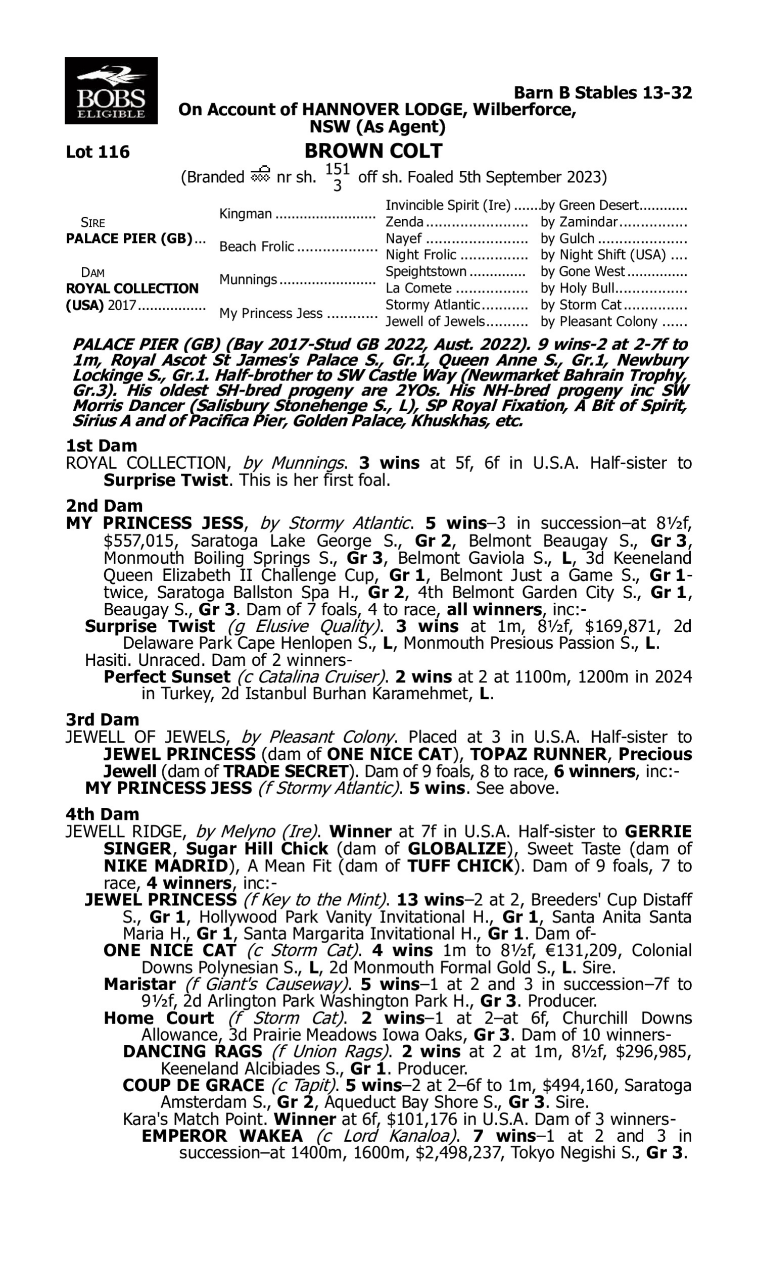 Pedigree for Lot 116 Palace Pier (GB) - Royal Collection (USA)