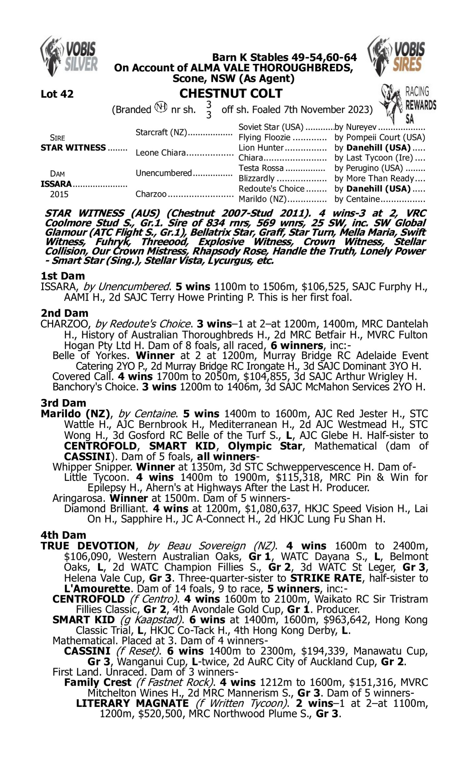 Pedigree for Lot 42 Star Witness - Issara