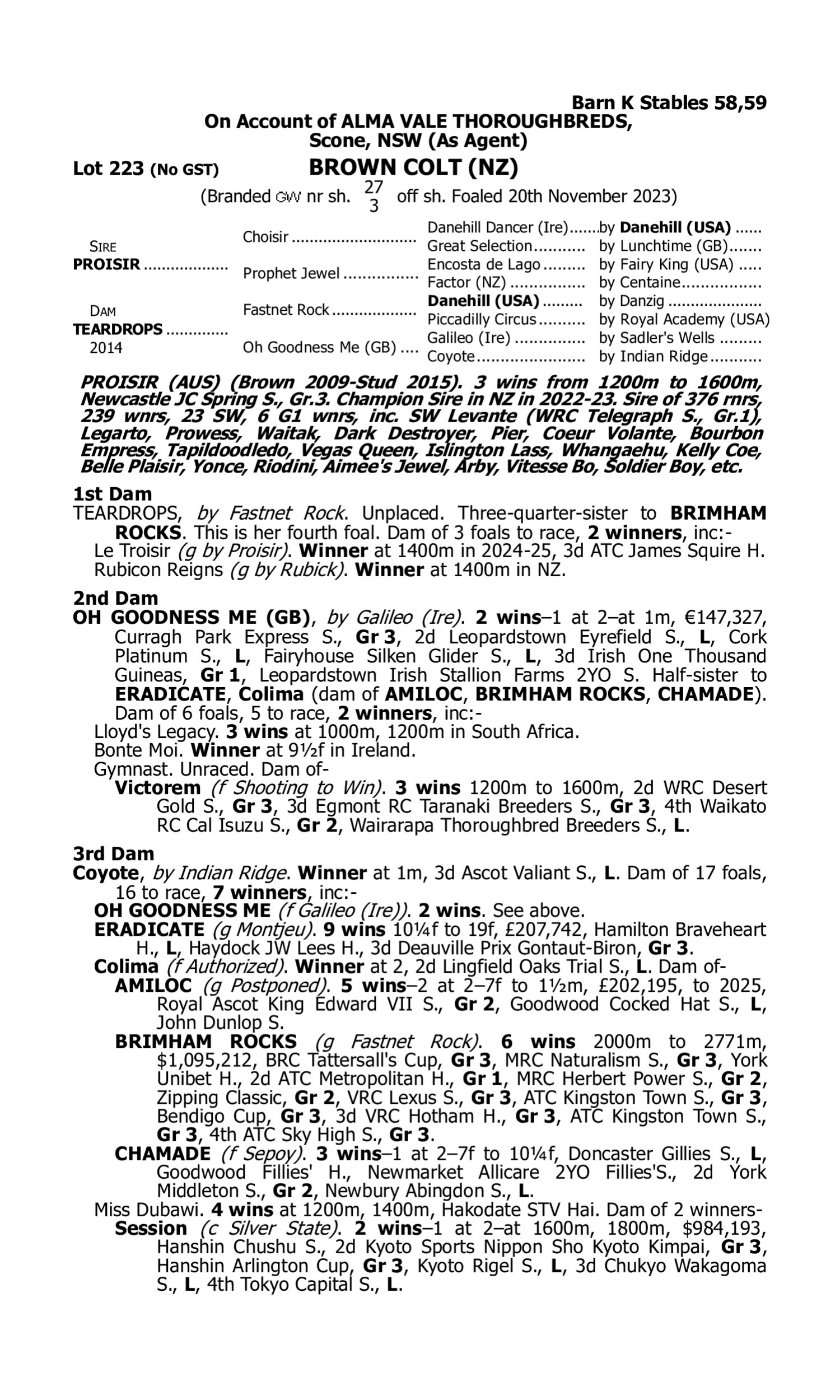 Pedigree for Lot 223 Proisir - Teardrops