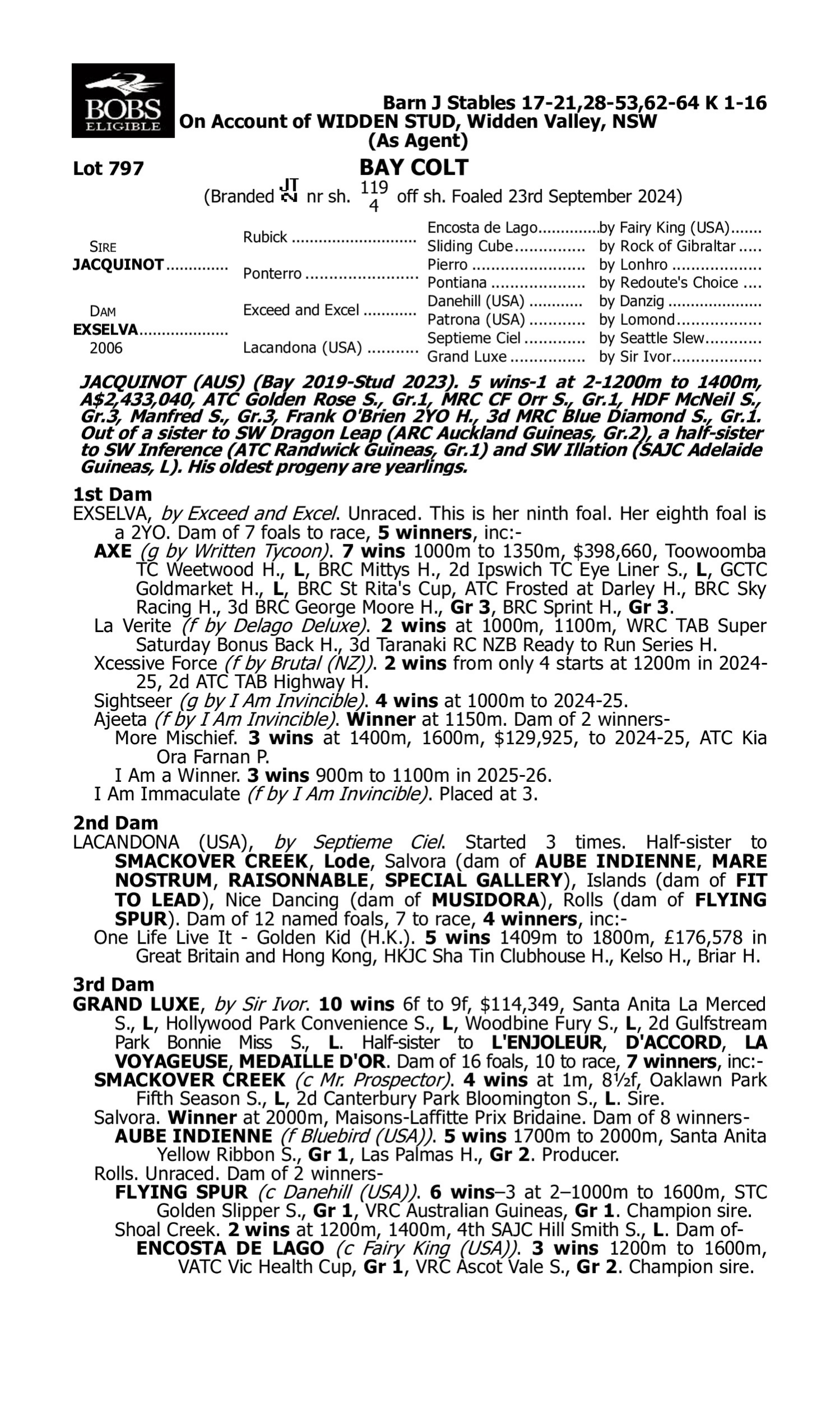 Pedigree for Lot 797 Jacquinot - Exselva