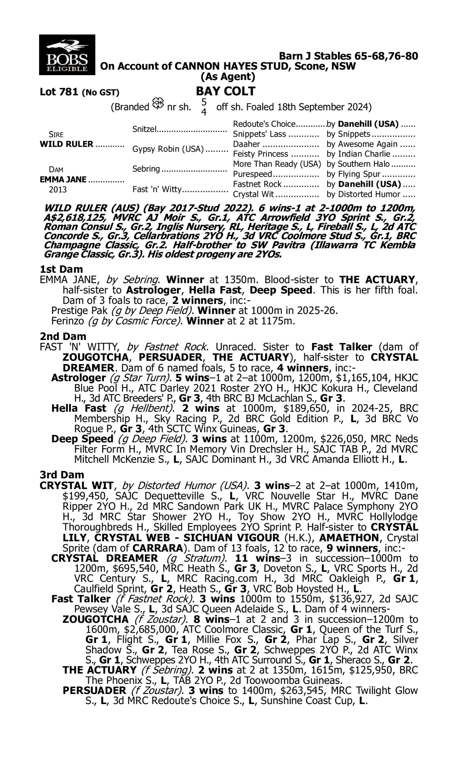 Pedigree for Lot 781 Wild Ruler - Emma Jane