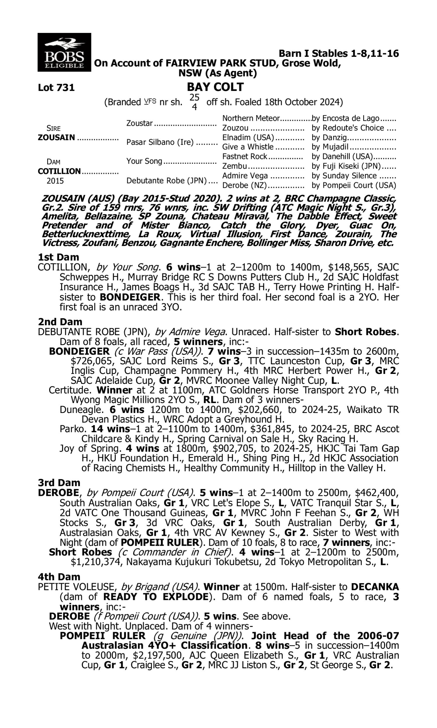 Pedigree for Lot 731 Zousain - Cotillion
