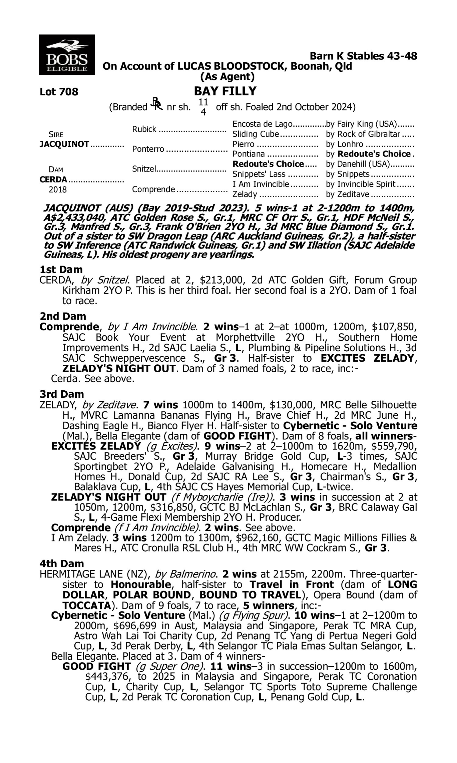 Pedigree for Lot 708 Jacquinot - Cerda