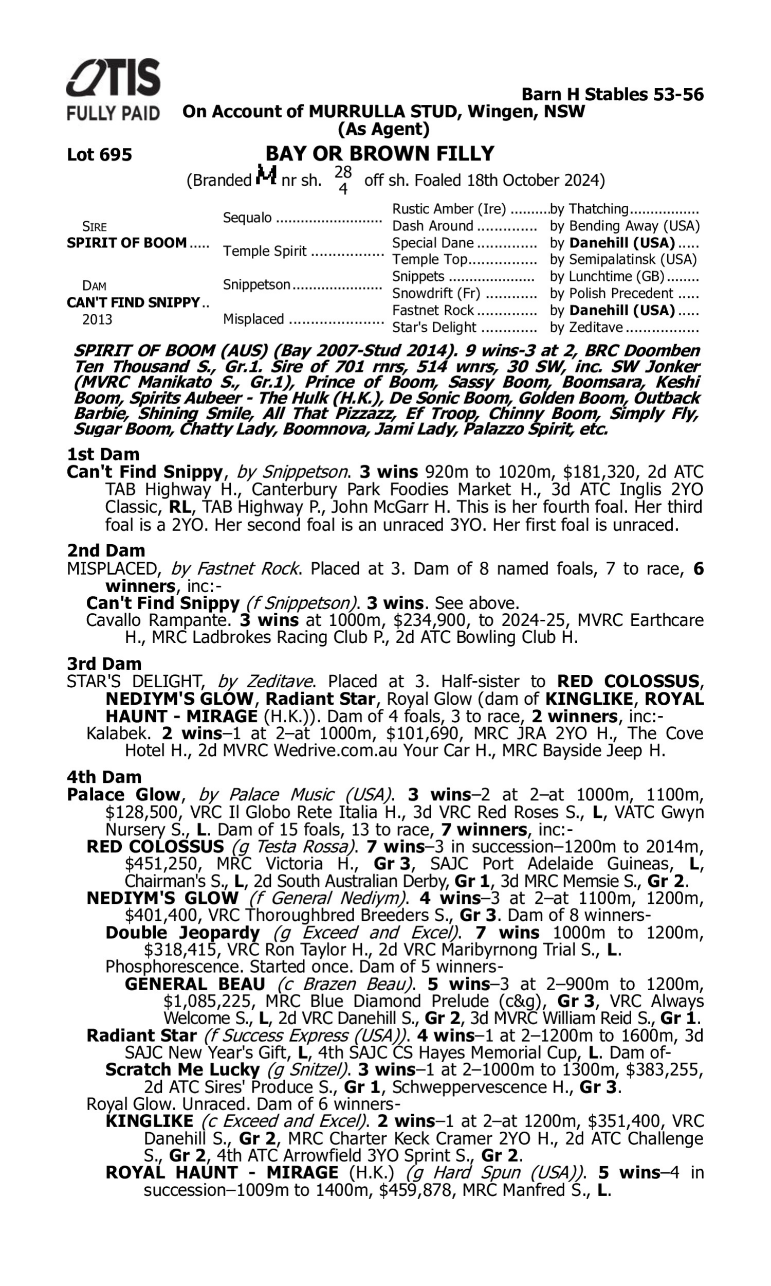 Pedigree for Lot 695 Spirit of Boom - Can't Find Snippy