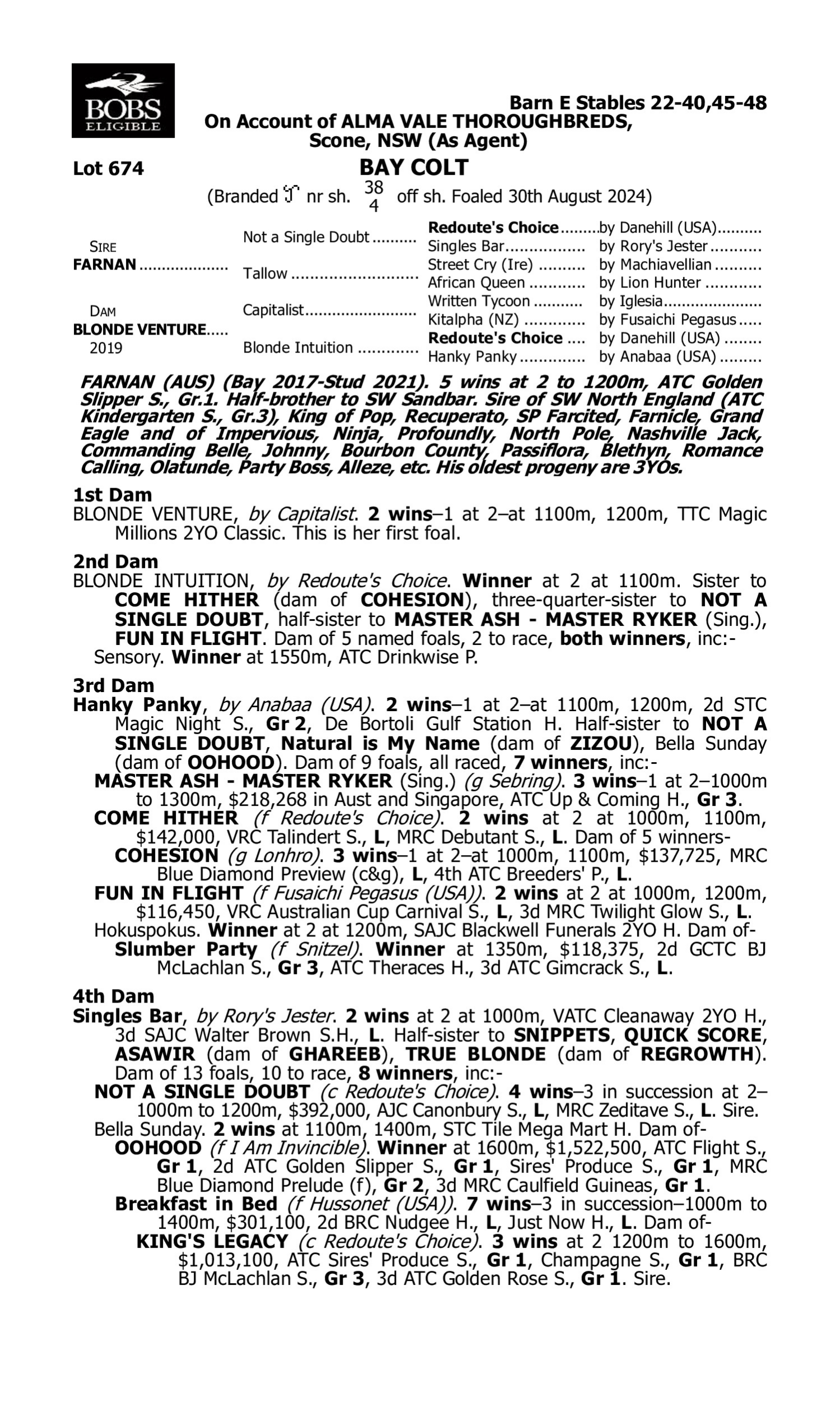 Pedigree for Lot 674 Farnan - Blonde Venture