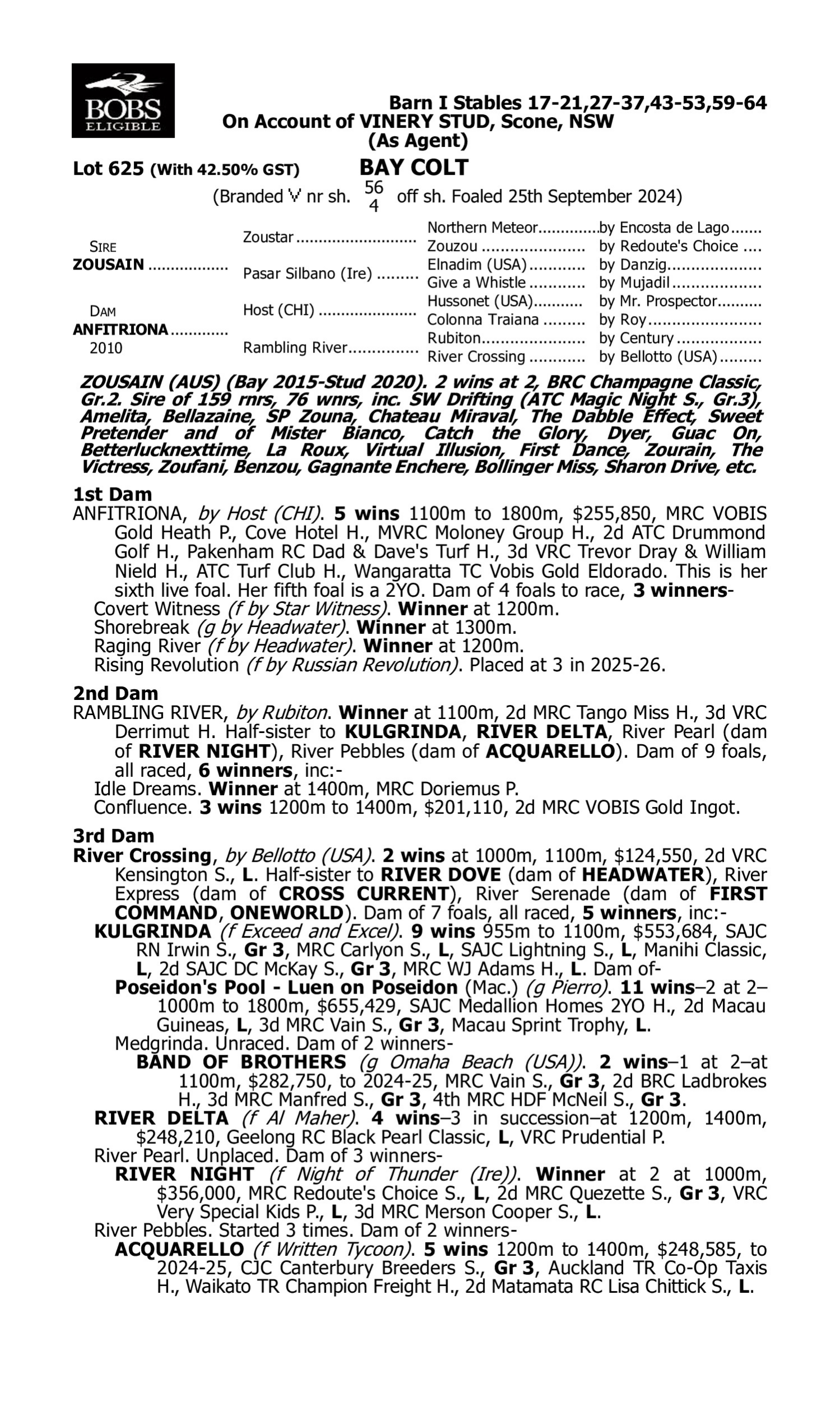 Pedigree for Lot 625 Zousain - Anfitriona