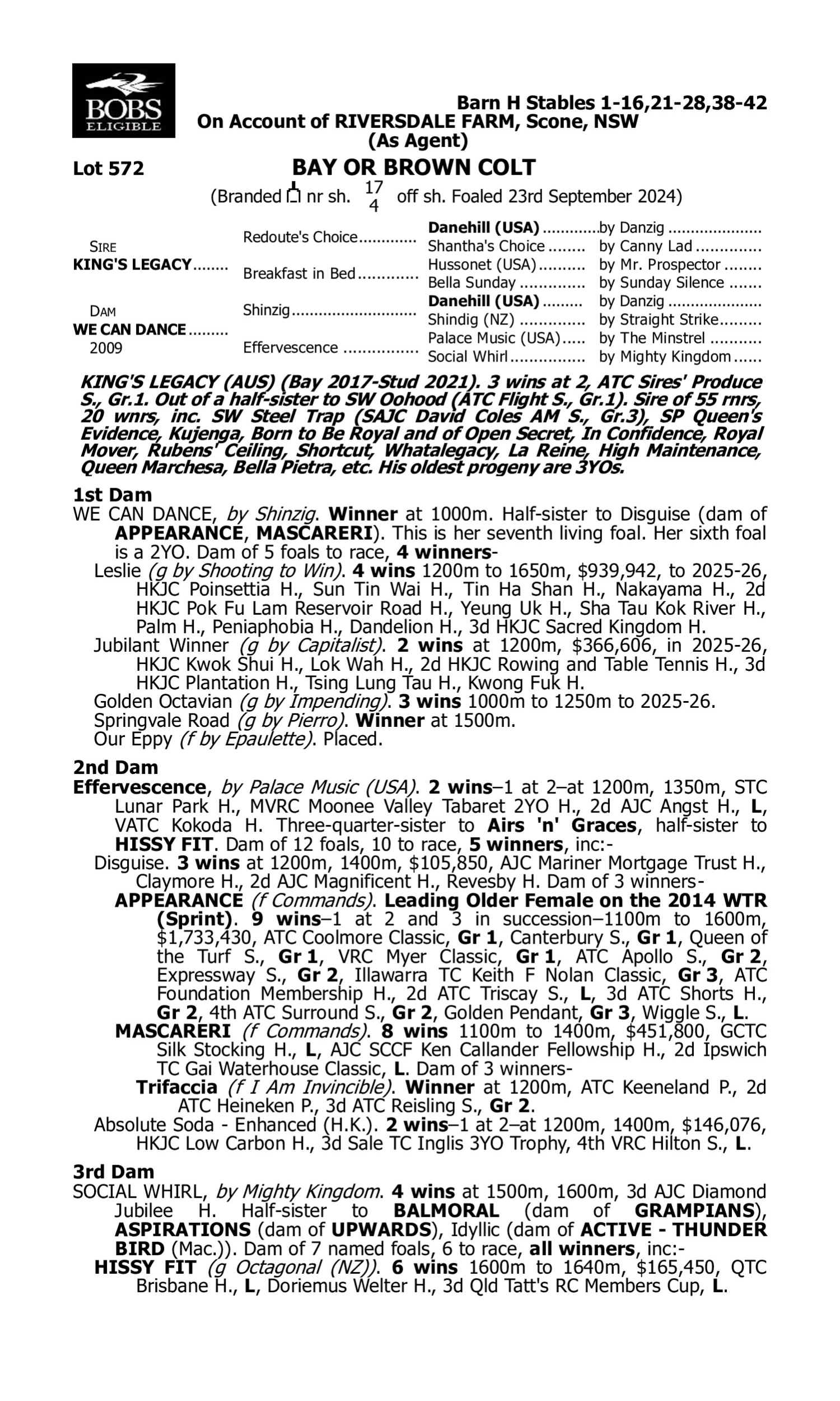 Pedigree for Lot 572 King's Legacy - We Can Dance
