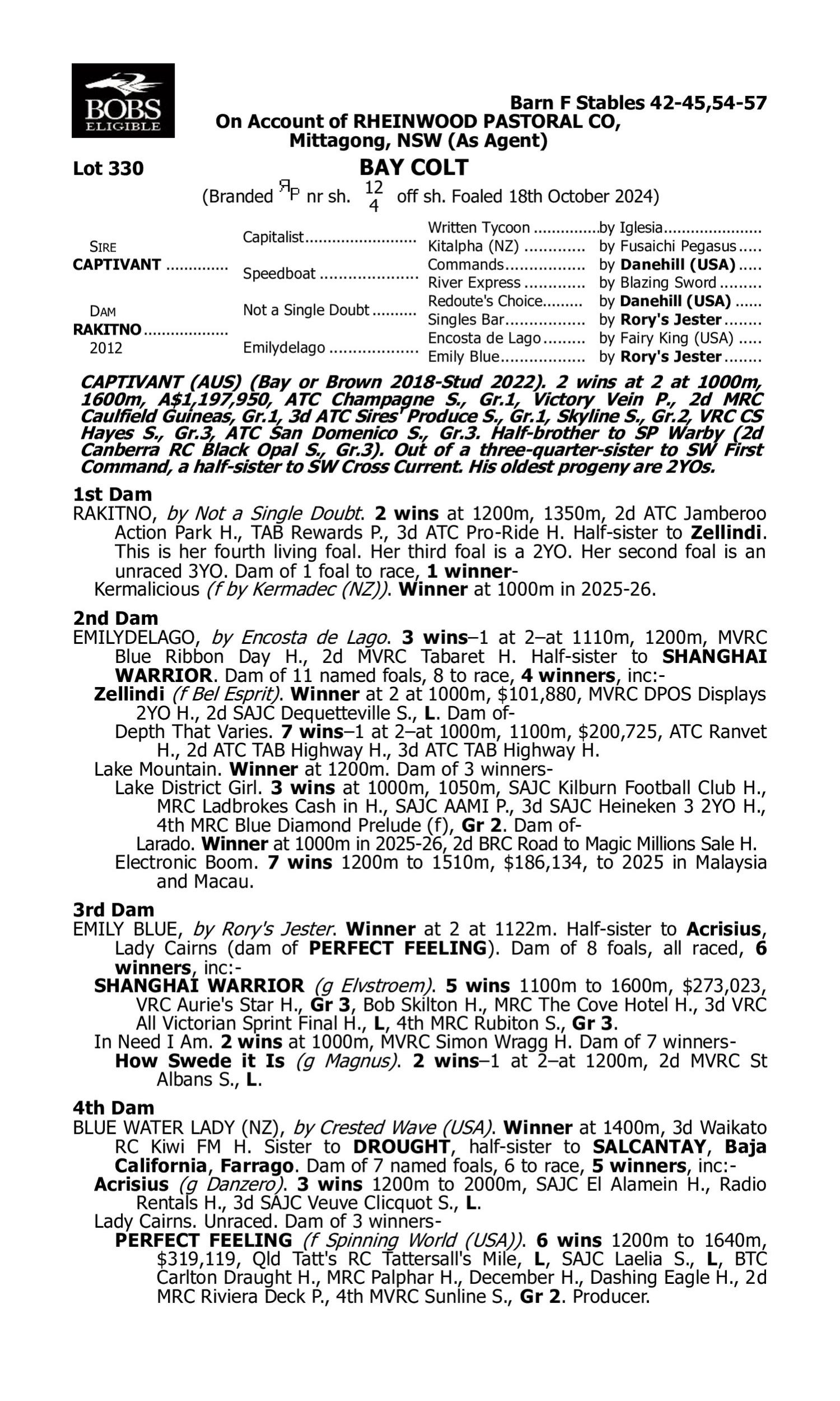 Pedigree for Lot 330 Captivant - Rakitno