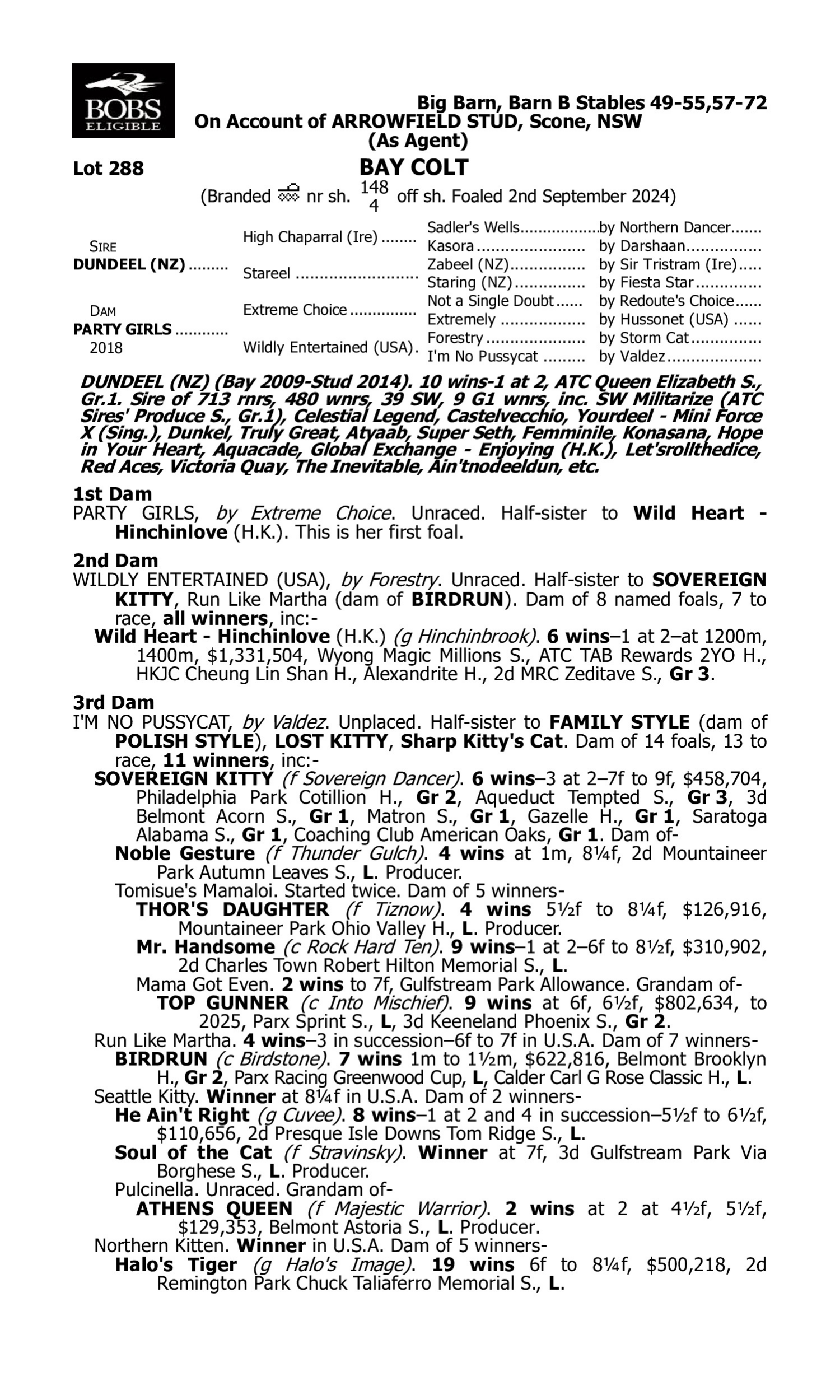 Pedigree for Lot 288 Dundeel (NZ) - Party Girls