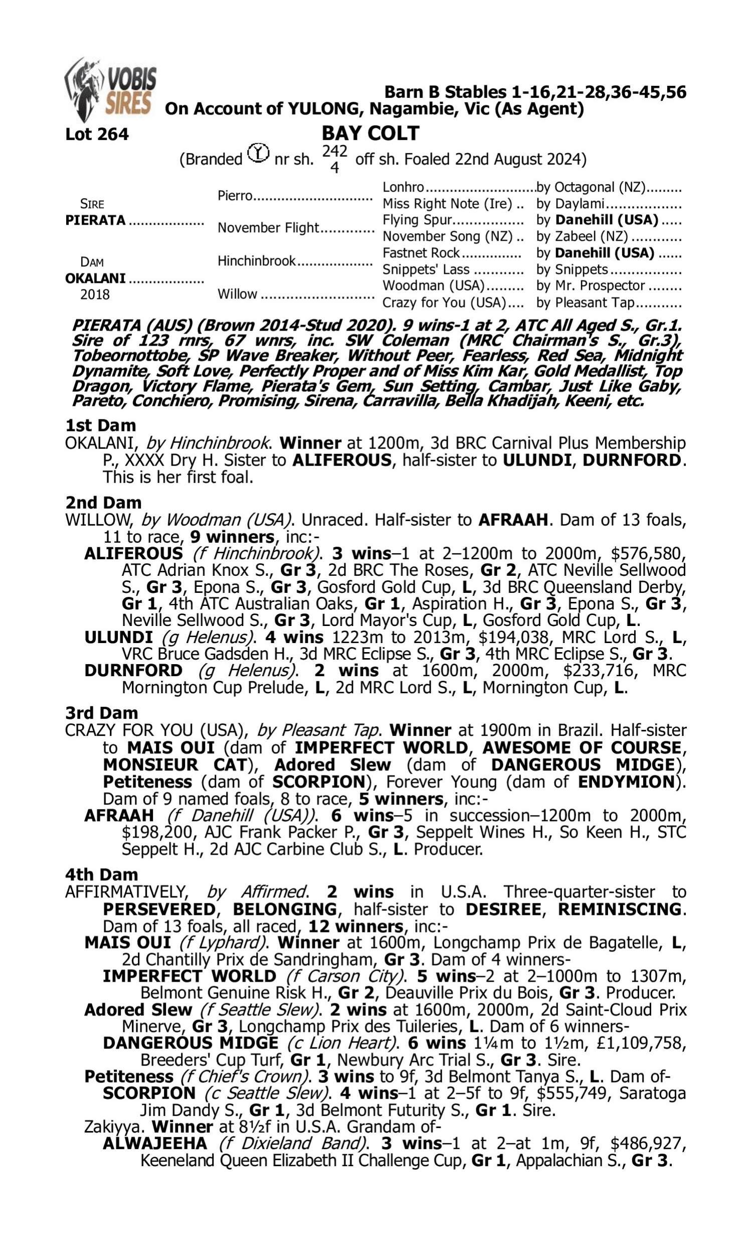 Pedigree for Lot 264 Pierata - Okalani