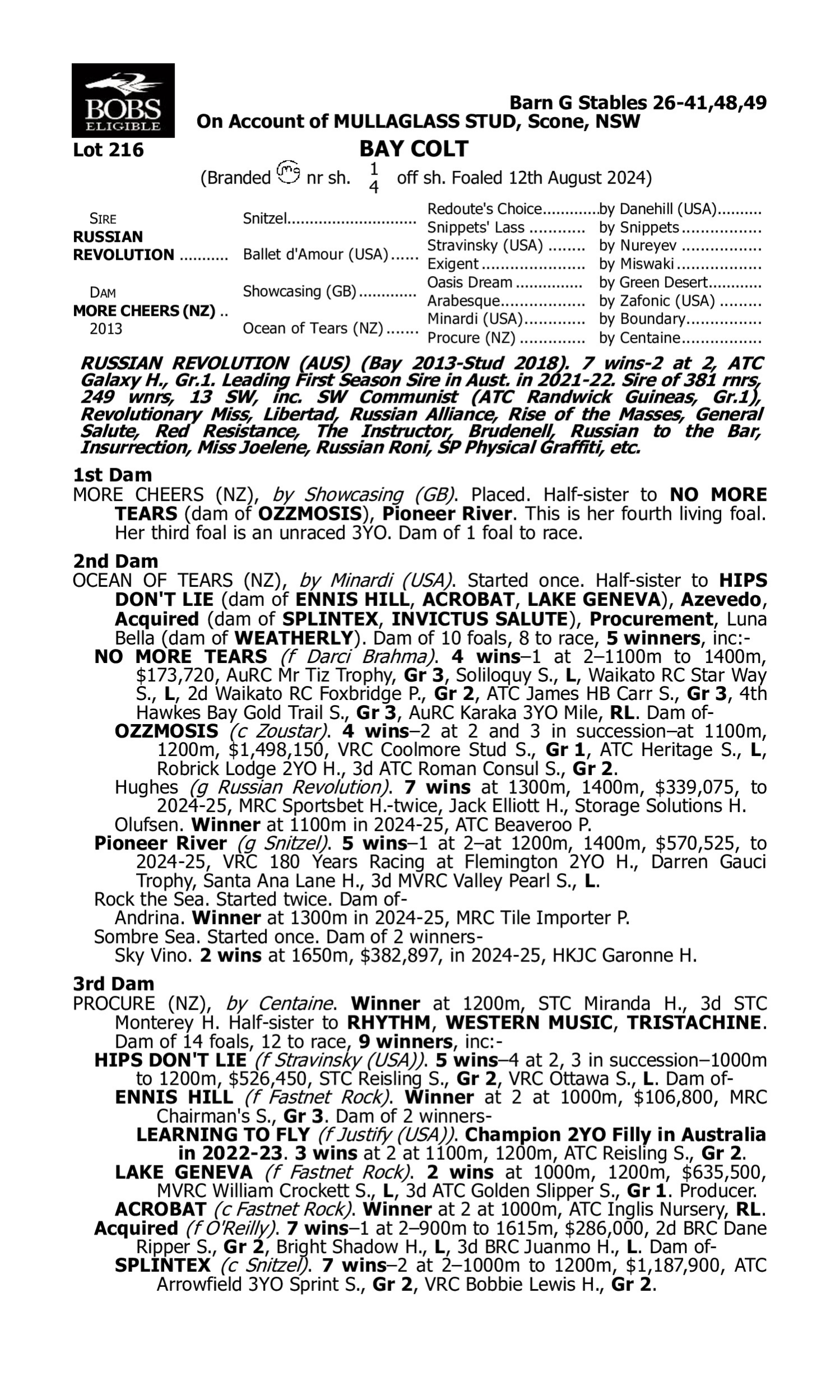 Pedigree for Lot 216 Russian Revolution - More Cheers (NZ)