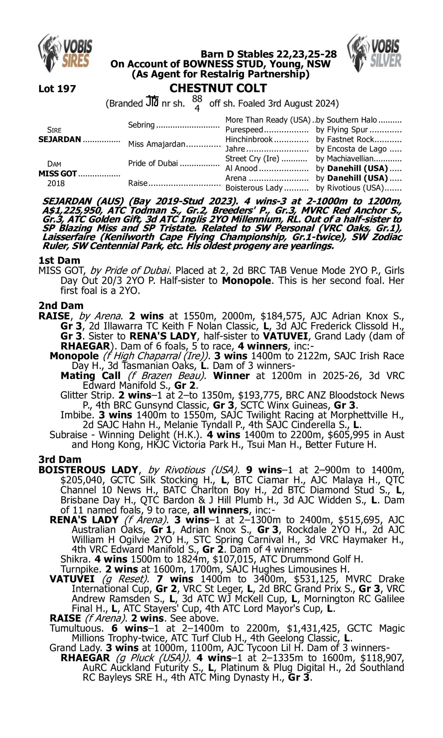 Pedigree for Lot 197 Sejardan - Miss Got