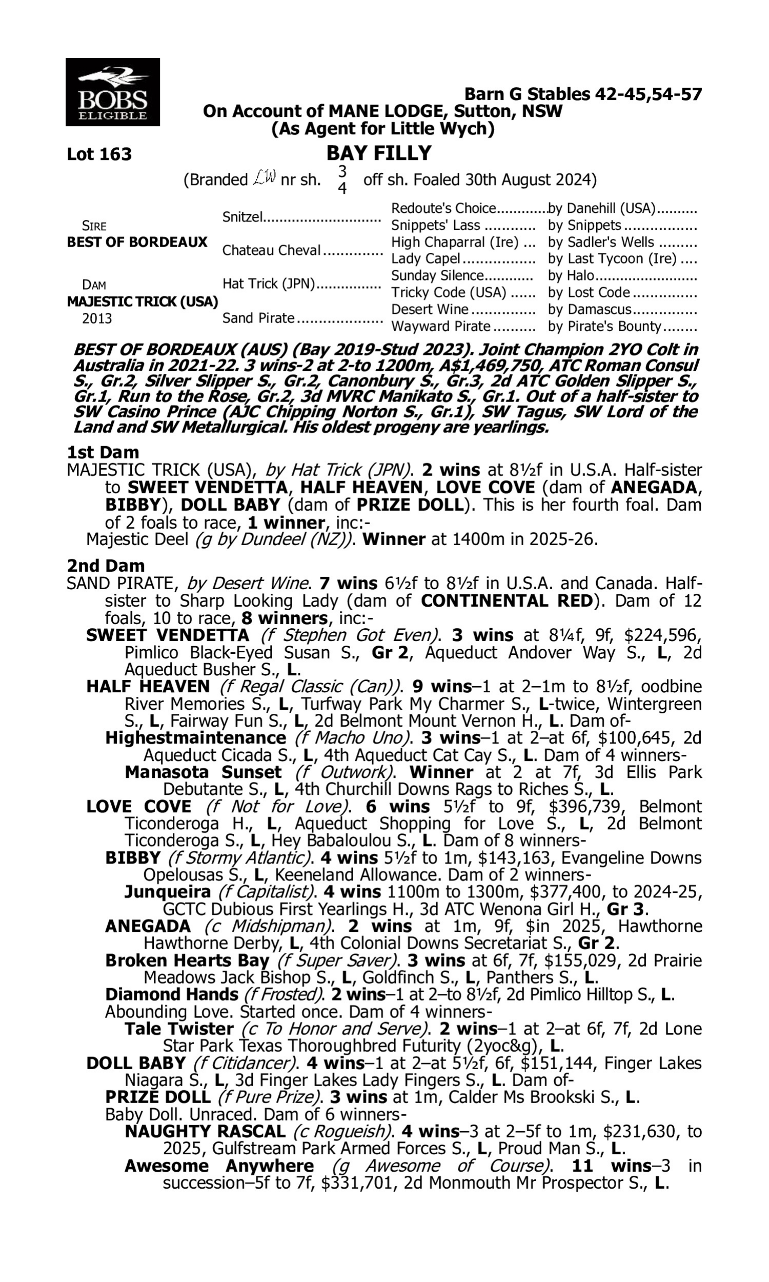 Pedigree for Lot 163 Best of Bordeaux - Majestic Trick (USA)