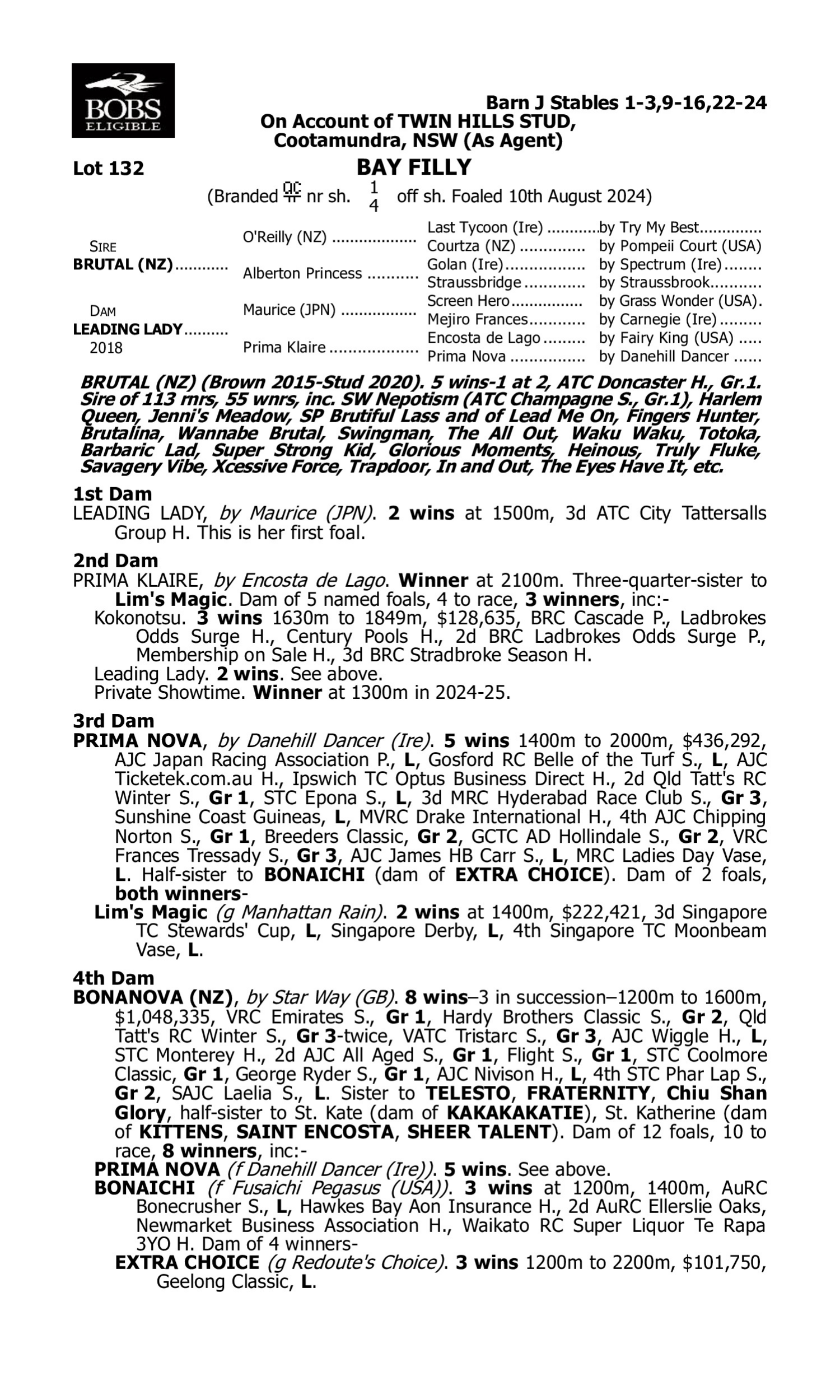 Pedigree for Lot 132 Brutal (NZ) - Leading Lady