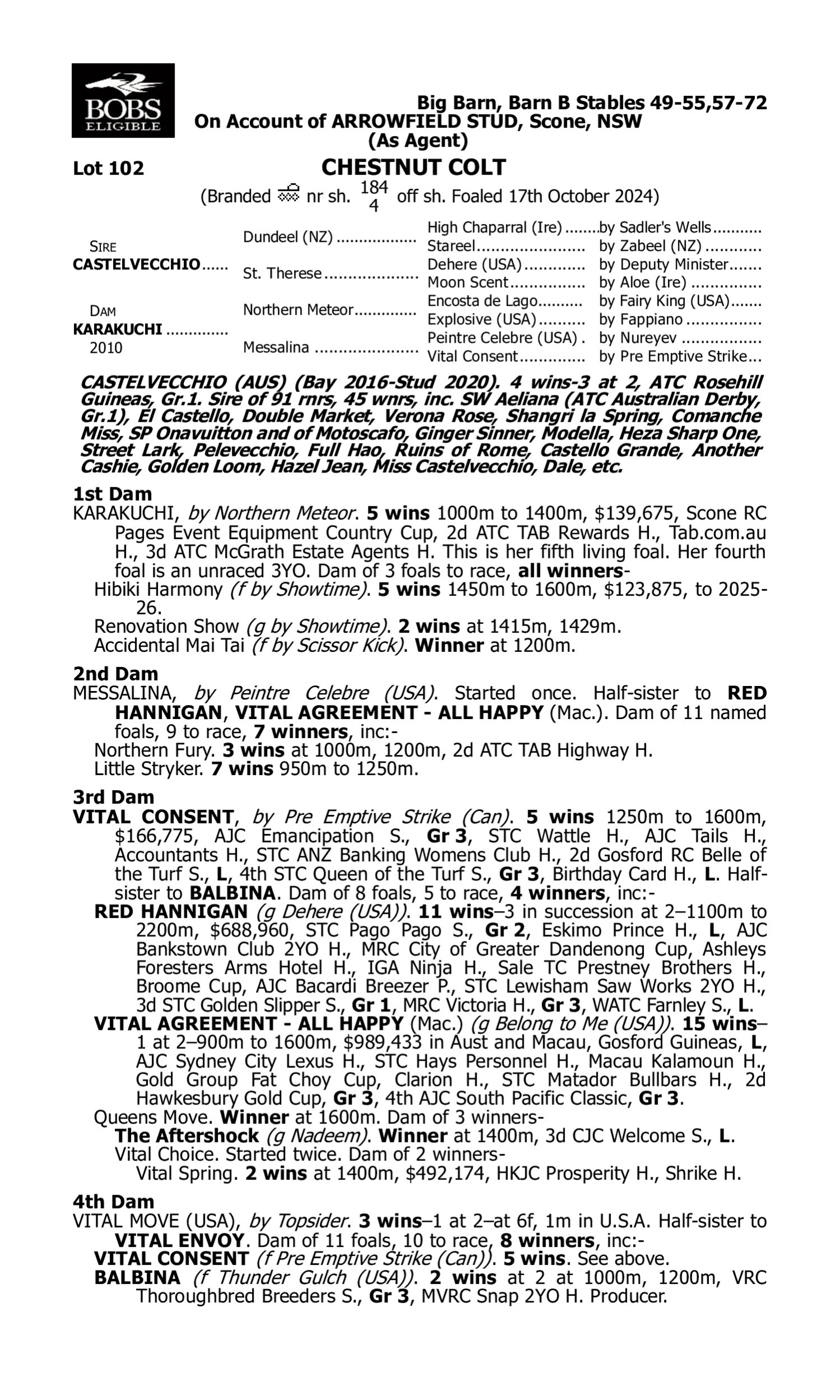 Pedigree for Lot 102 Castelvecchio - Karakuchi