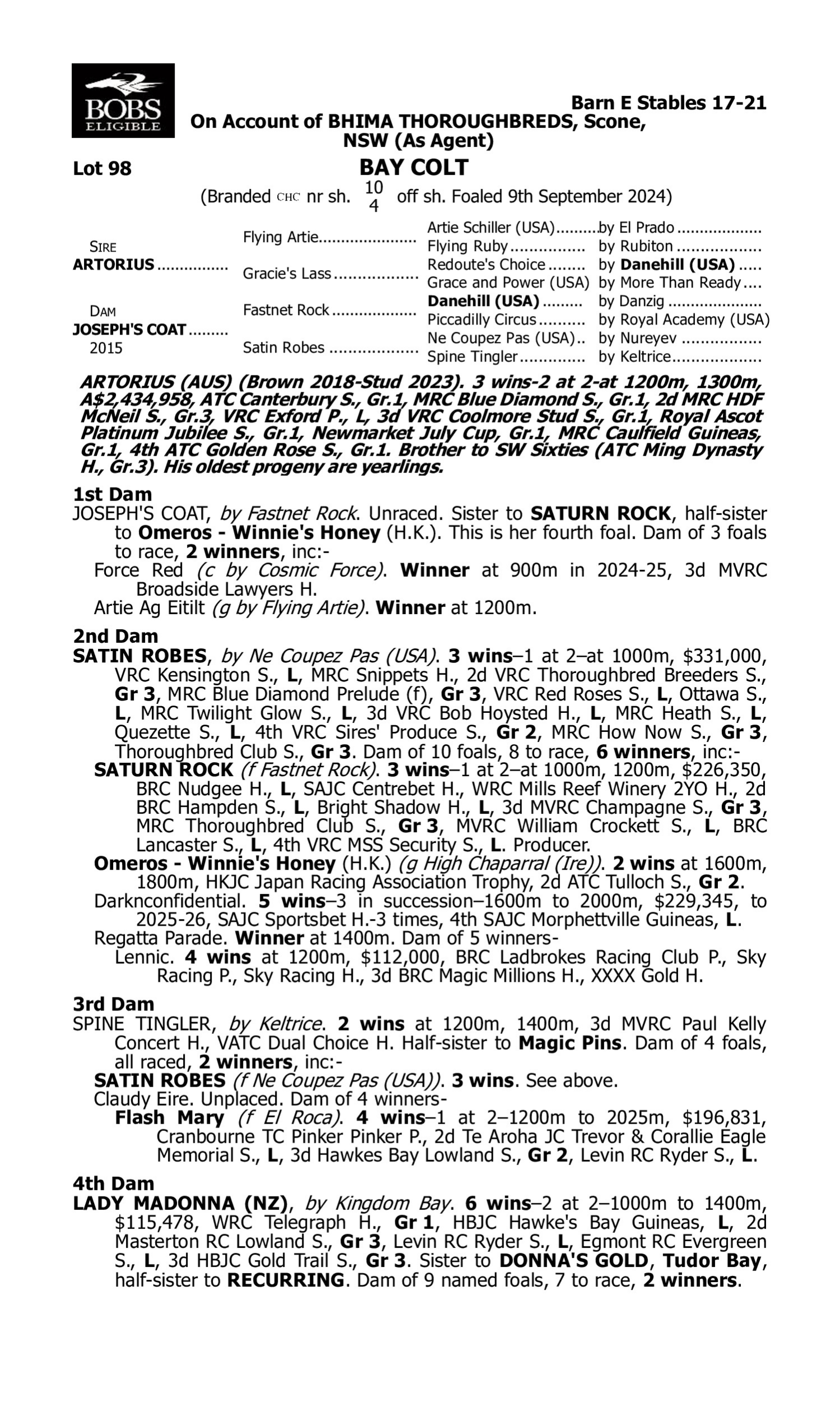 Pedigree for Lot 98 Artorius - Joseph's Coat