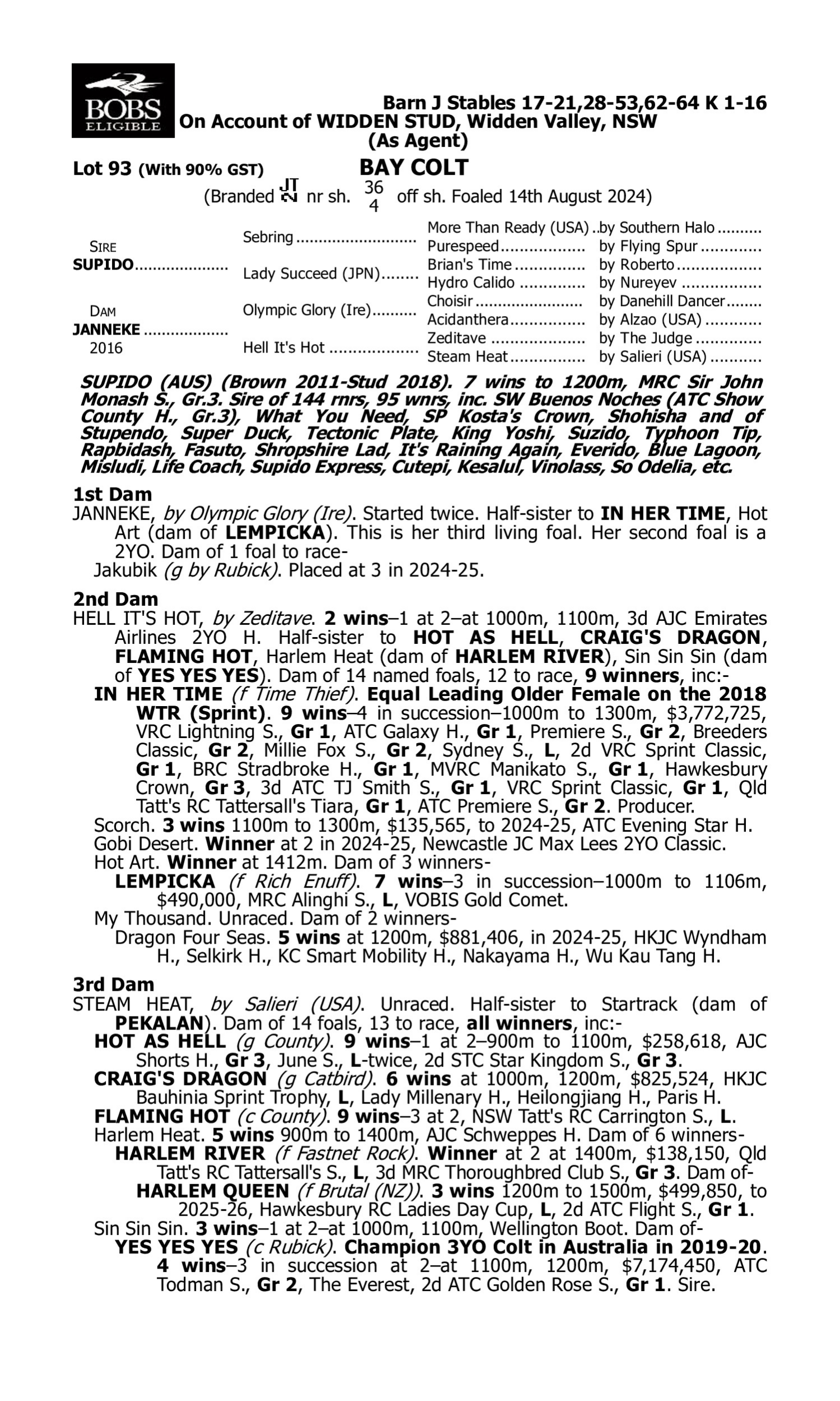 Pedigree for Lot 93 Supido - Janneke