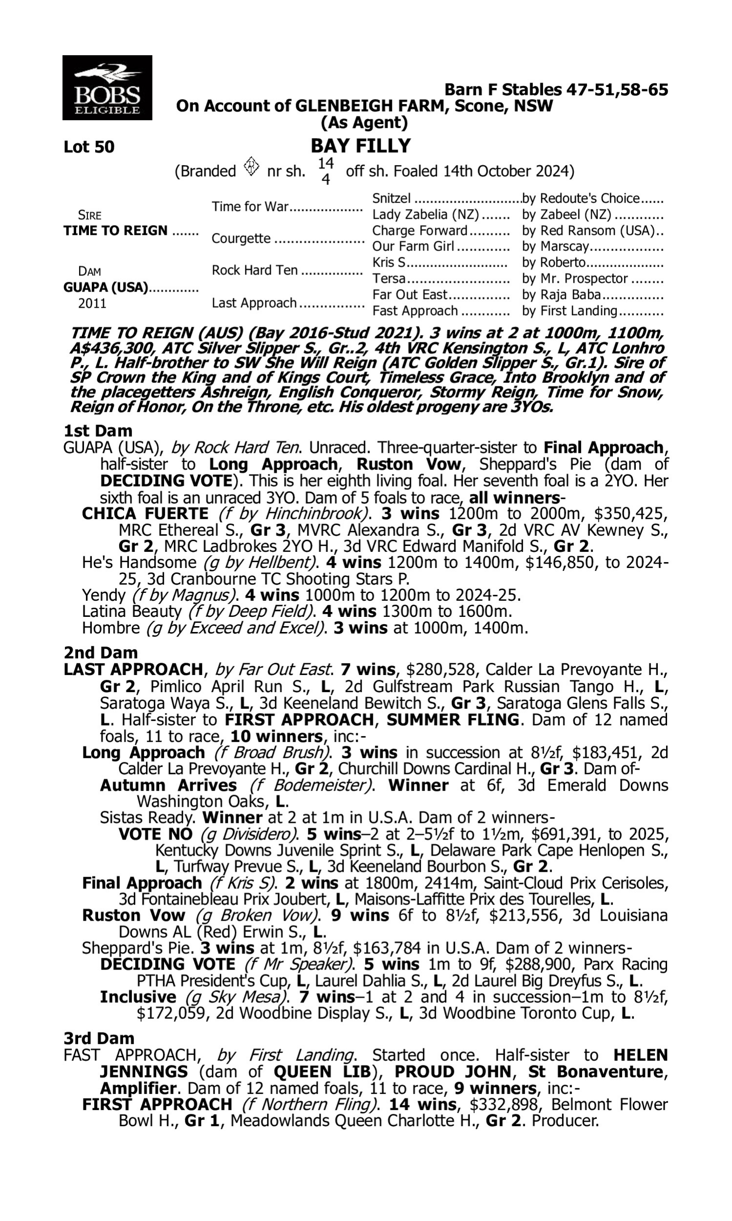 Pedigree for Lot 50 Time to Reign - Guapa (USA)