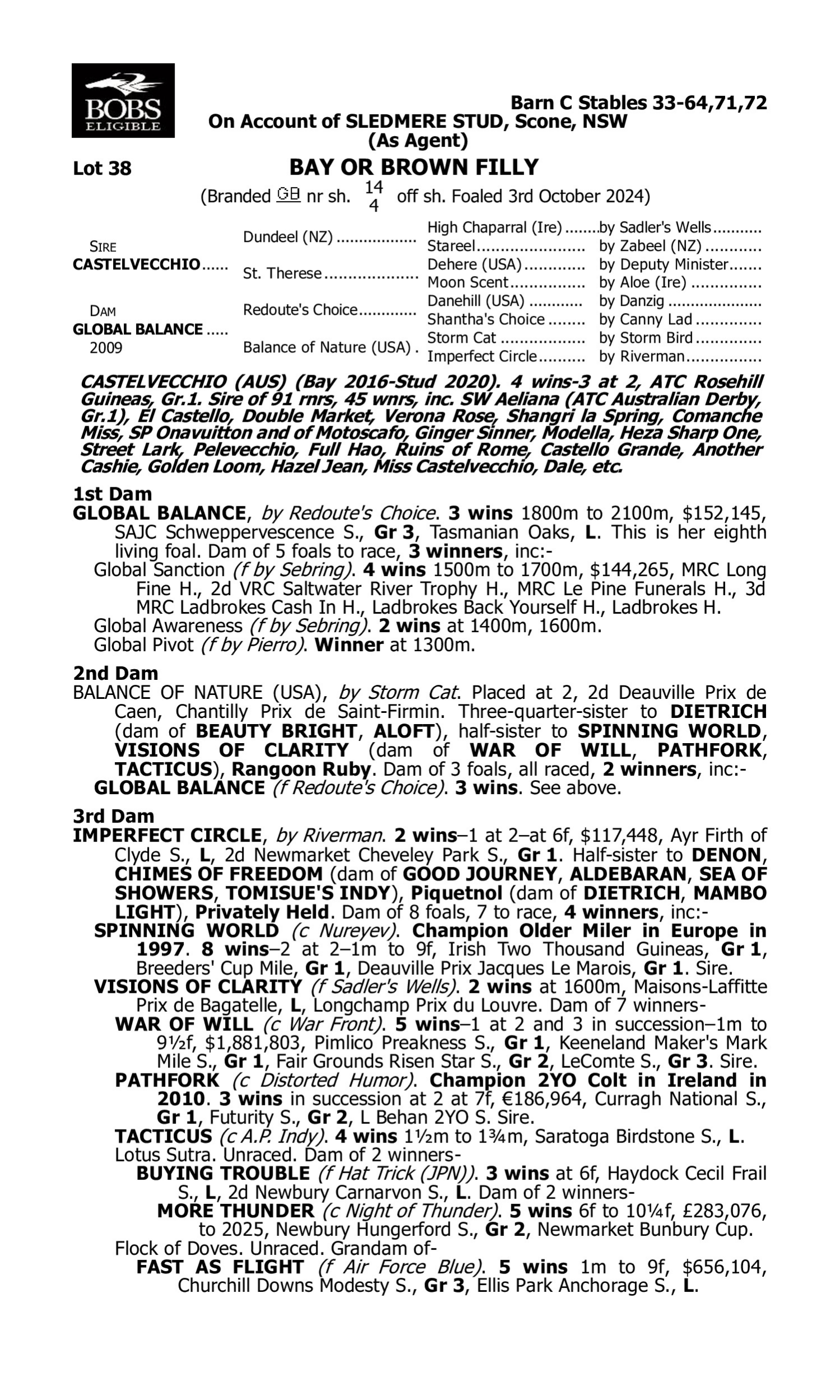 Pedigree for Lot 38 Castelvecchio - Global Balance