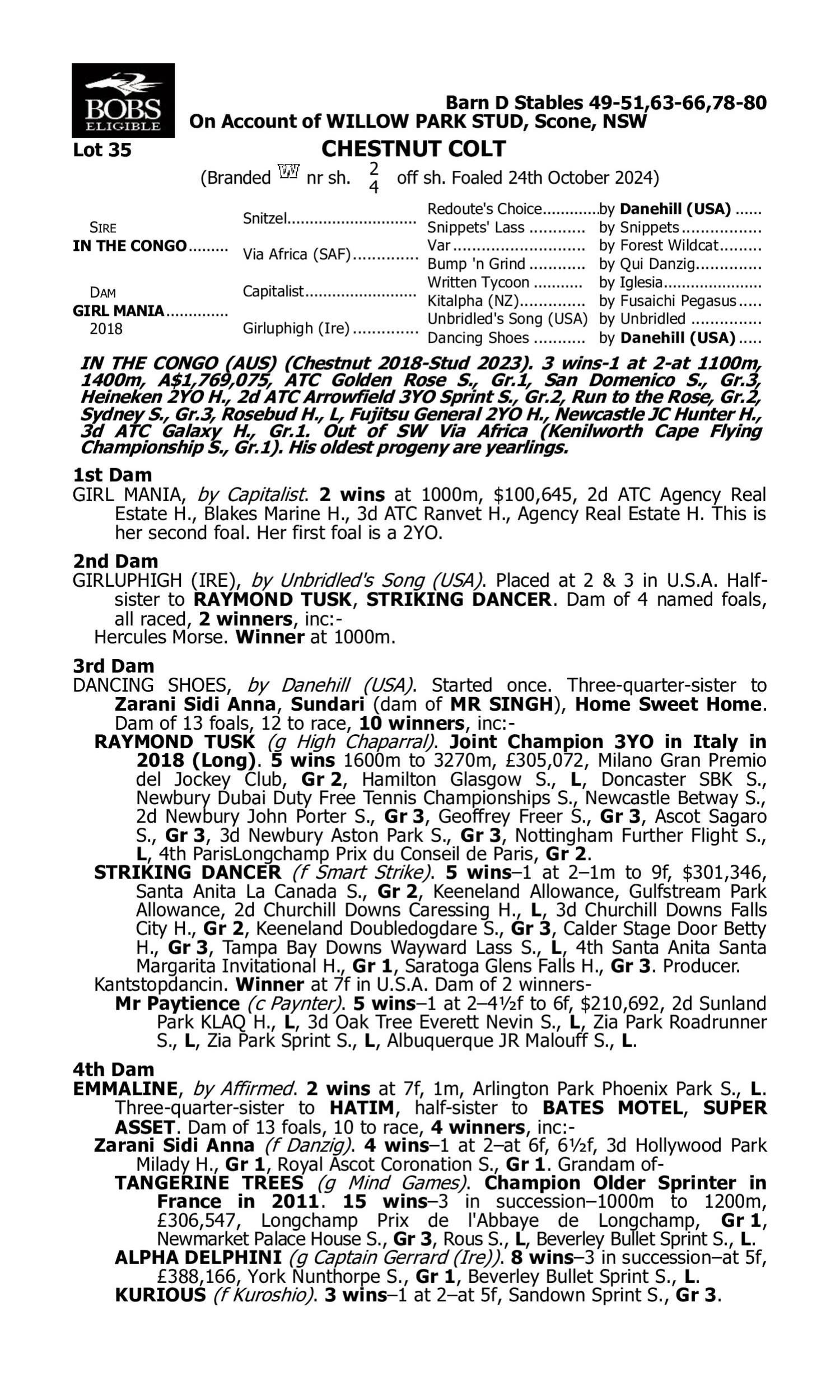 Pedigree for Lot 35 In the Congo - Girl Mania