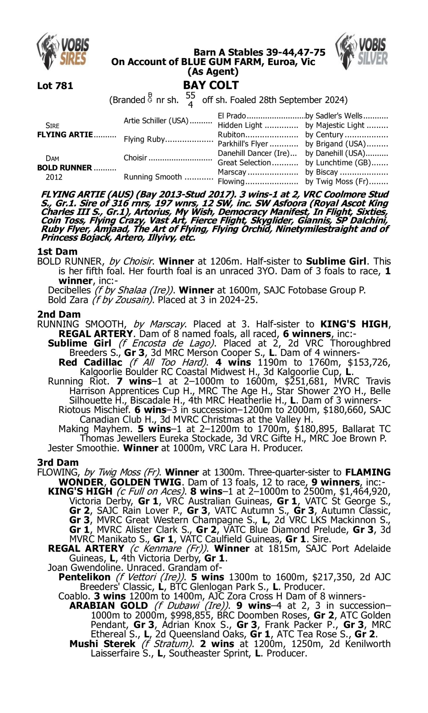 Pedigree for Lot 781 Flying Artie - Bold Runner