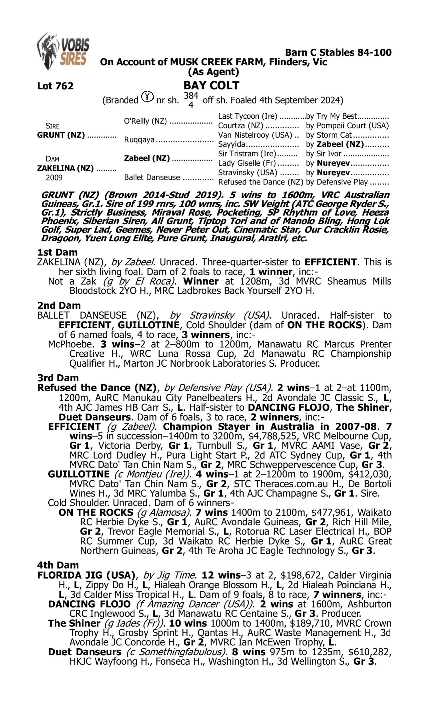 Pedigree for Lot 762 Grunt (NZ) - Zakelina (NZ)