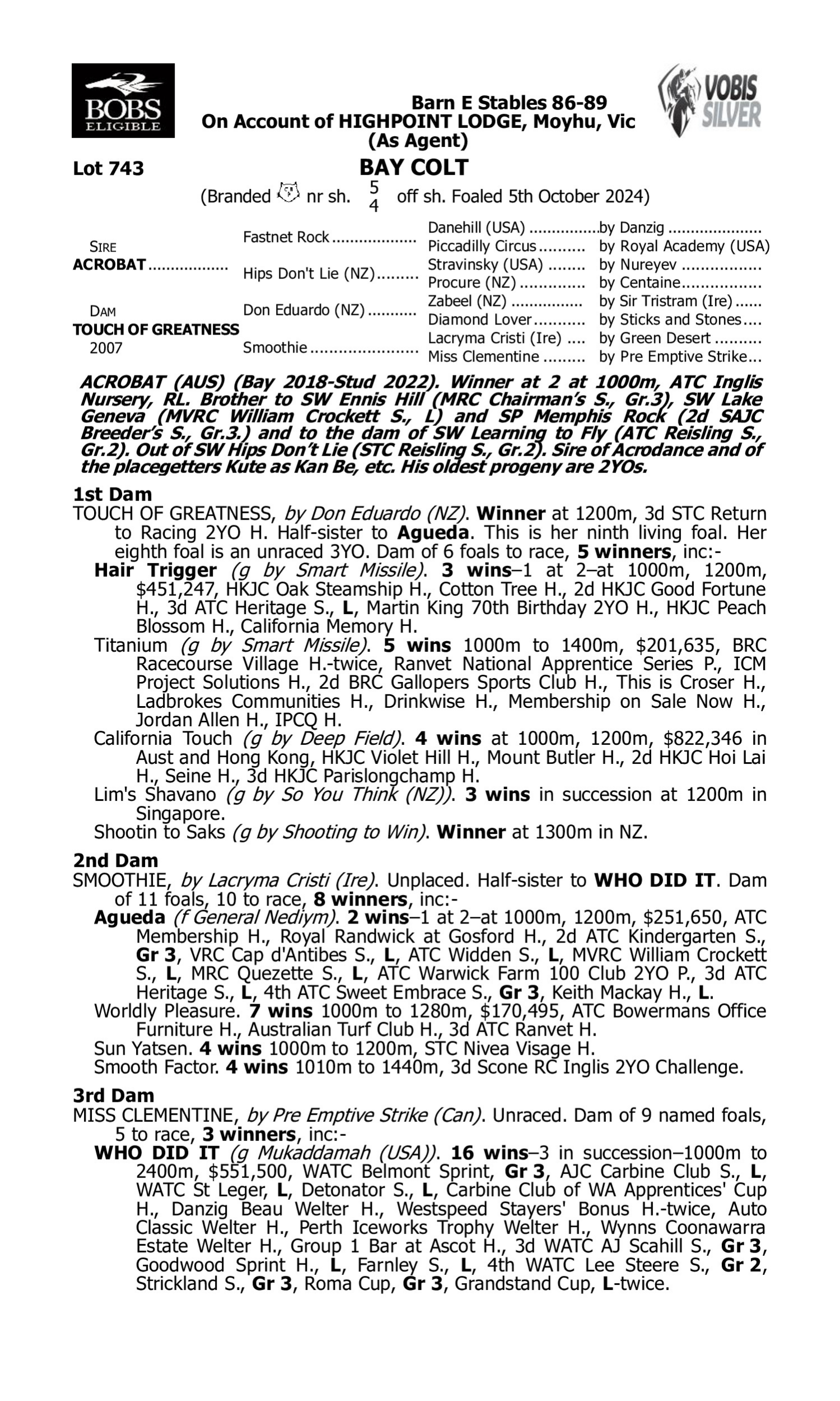 Pedigree for Lot 743 Acrobat - Touch of Greatness
