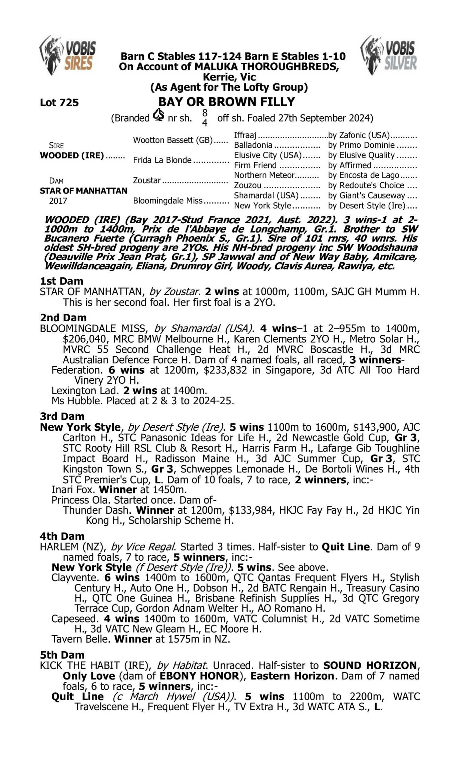 Pedigree for Lot 725 Wooded (IRE) - Star of Manhattan