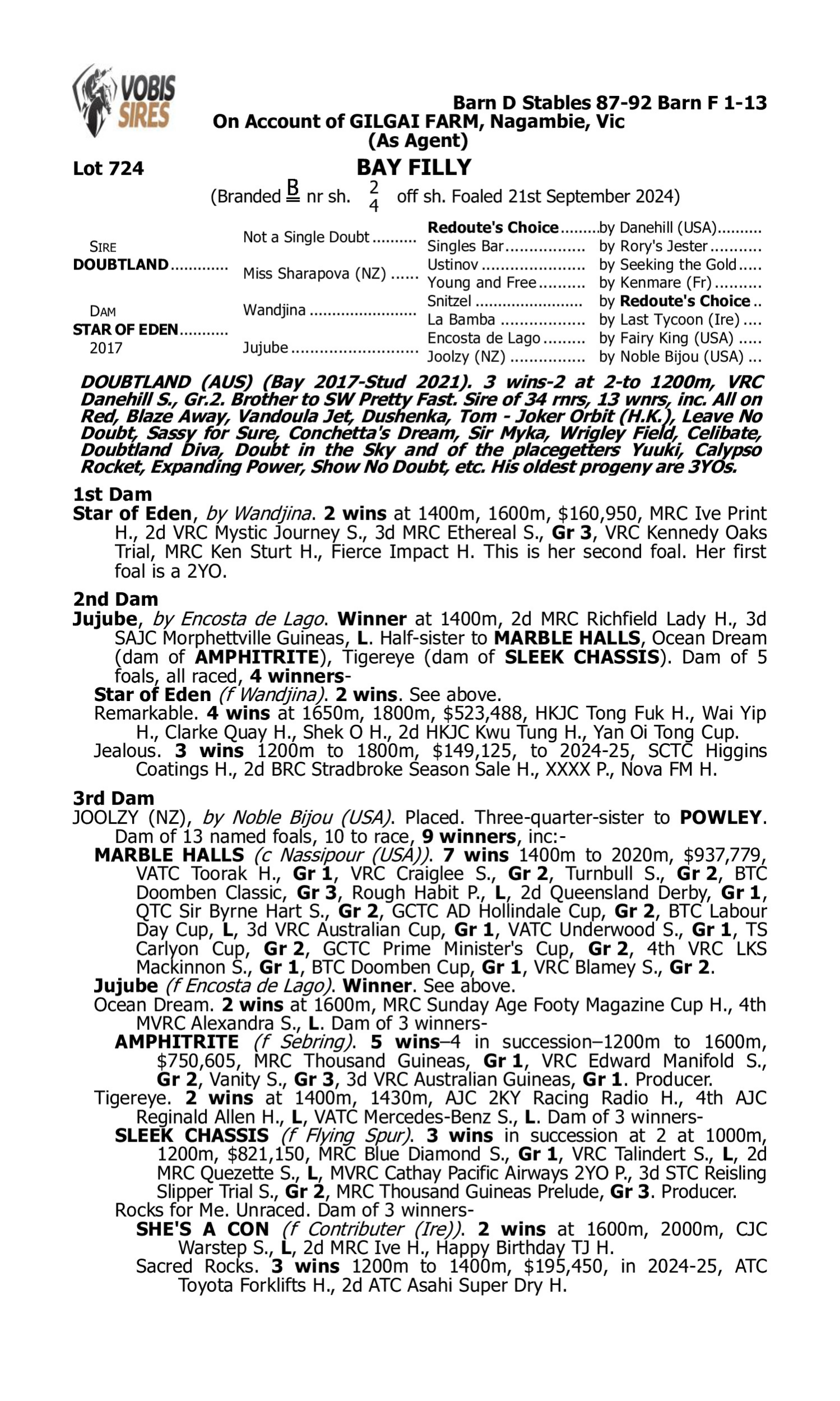 Pedigree for Lot 724 Doubtland - Star of Eden