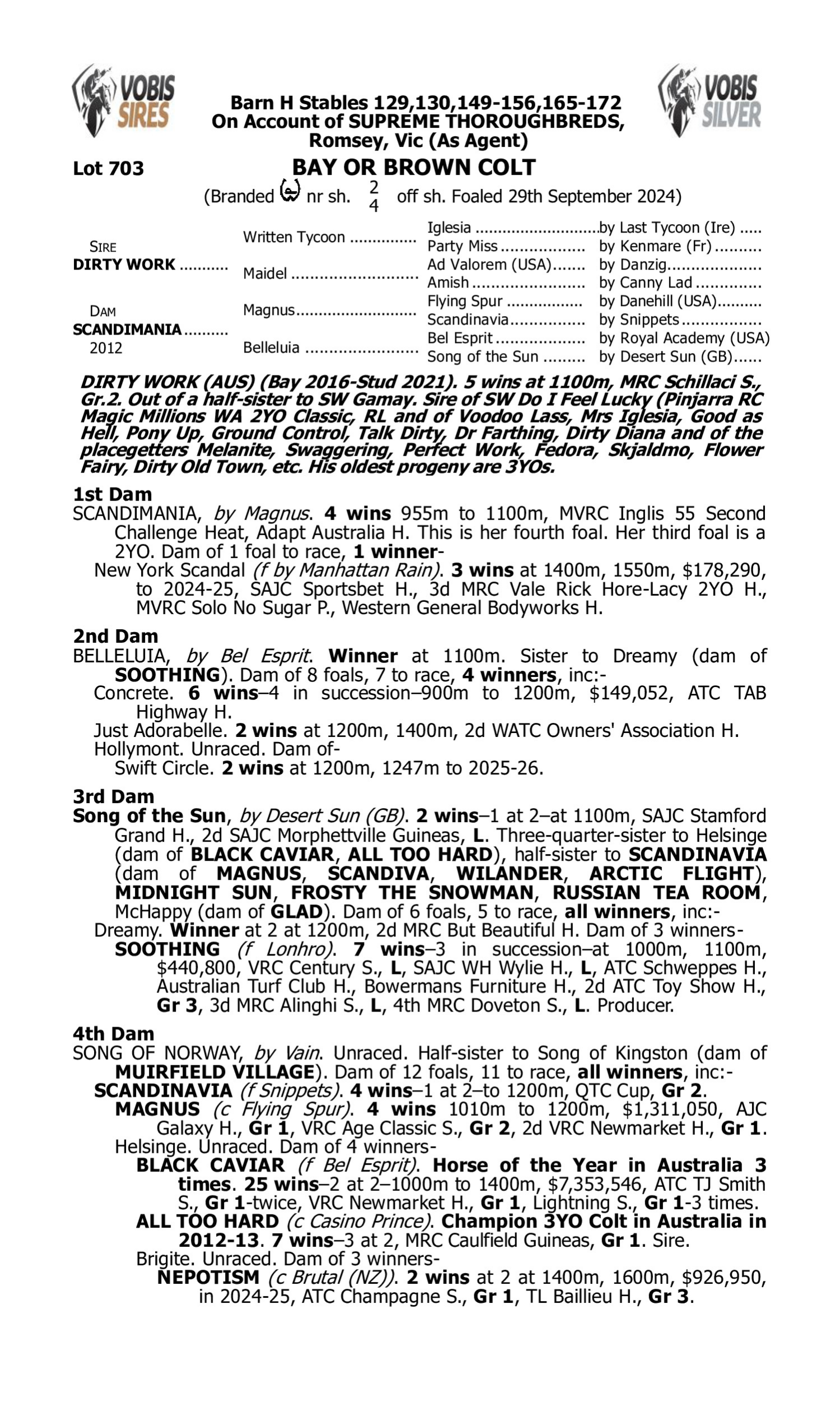 Pedigree for Lot 703 Dirty Work - Scandimania