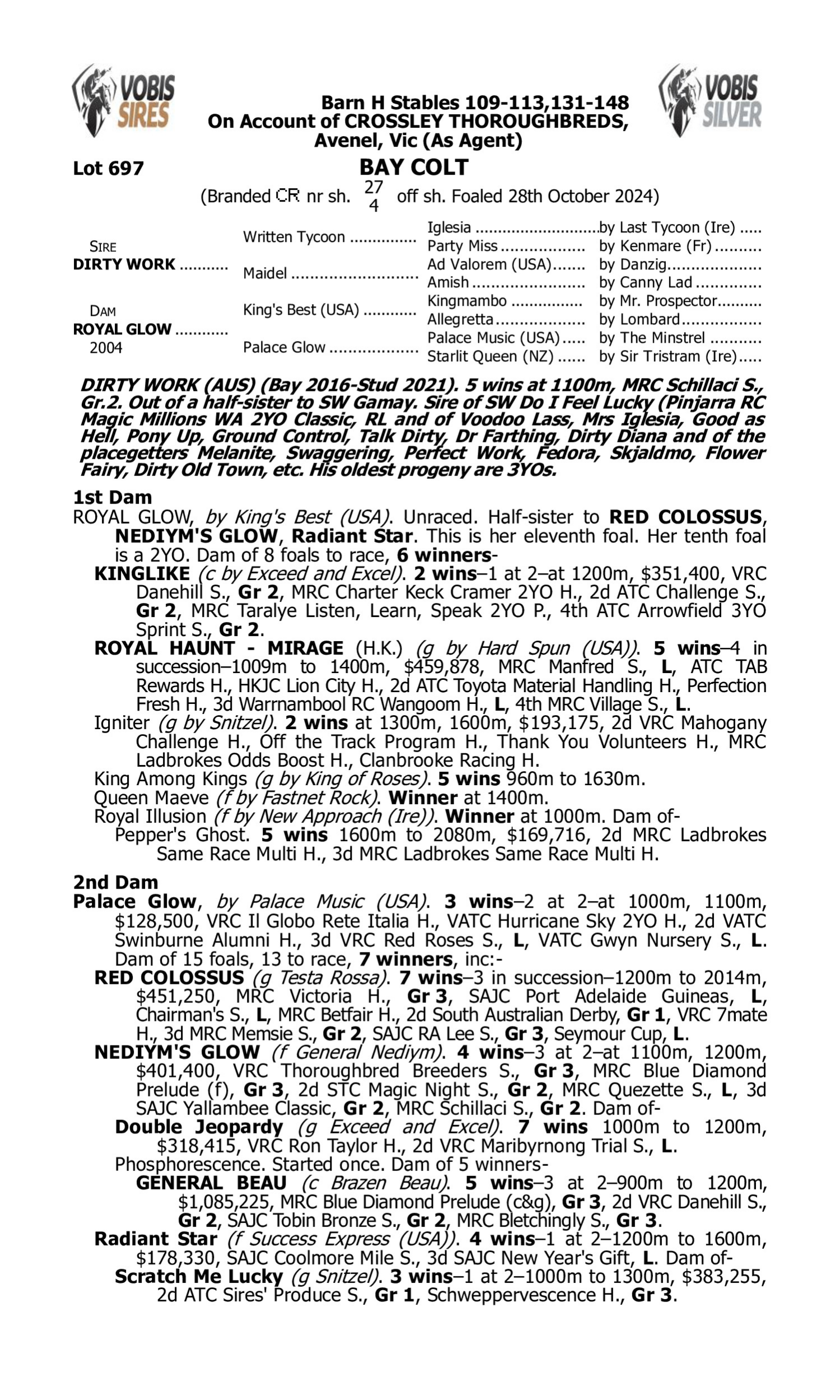 Pedigree for Lot 697 Dirty Work - Royal Glow