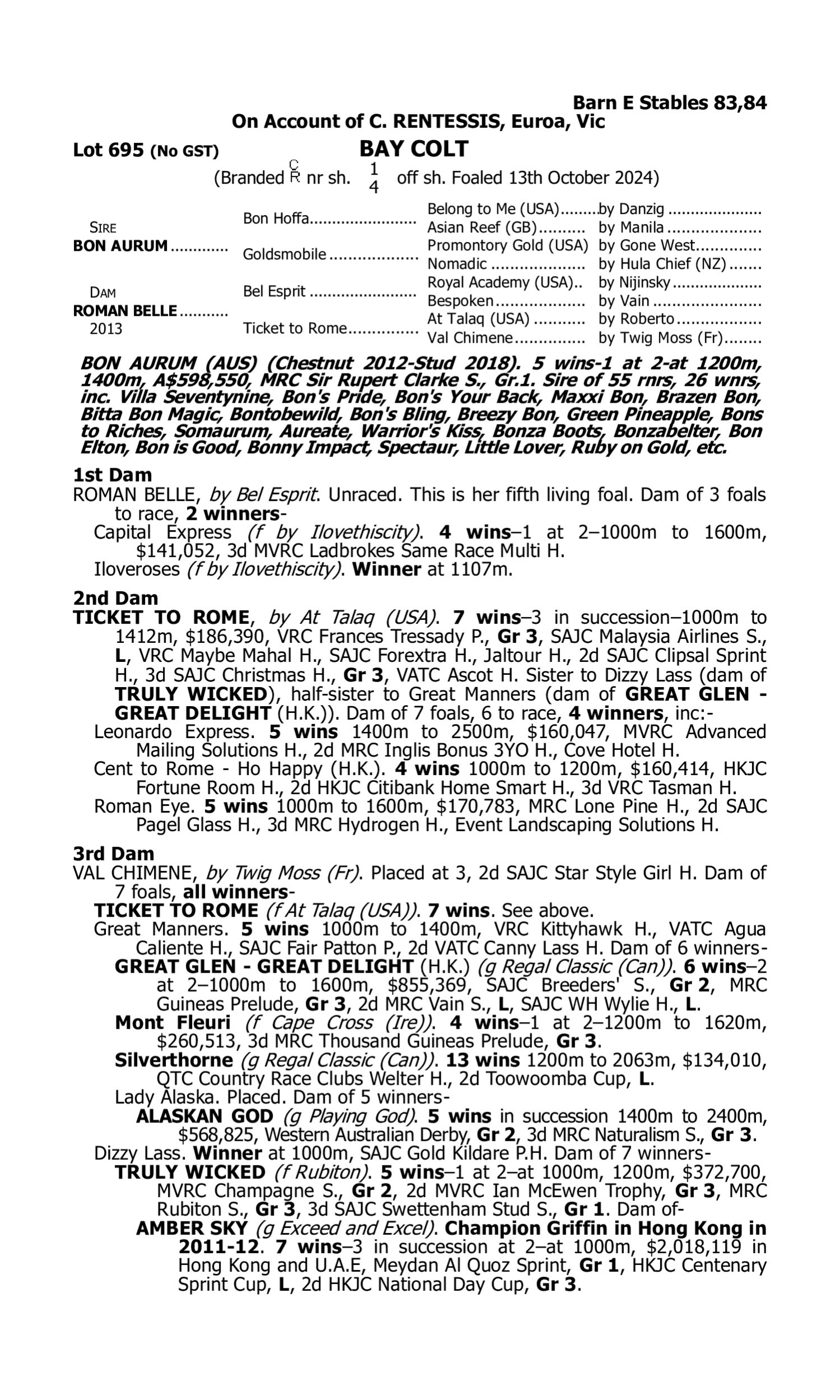 Pedigree for Lot 695 Bon Aurum - Roman Belle