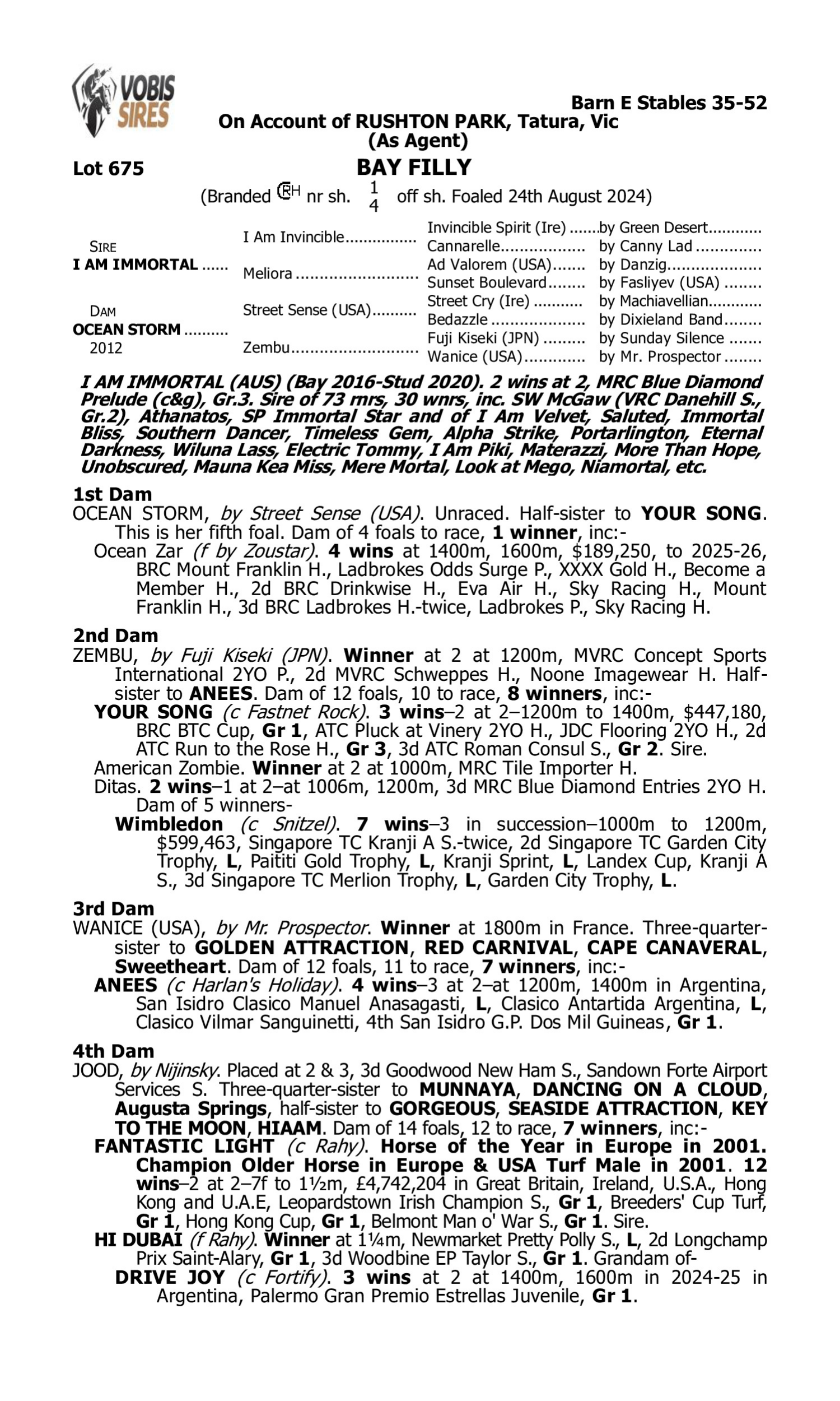 Pedigree for Lot 675 I Am Immortal - Ocean Storm