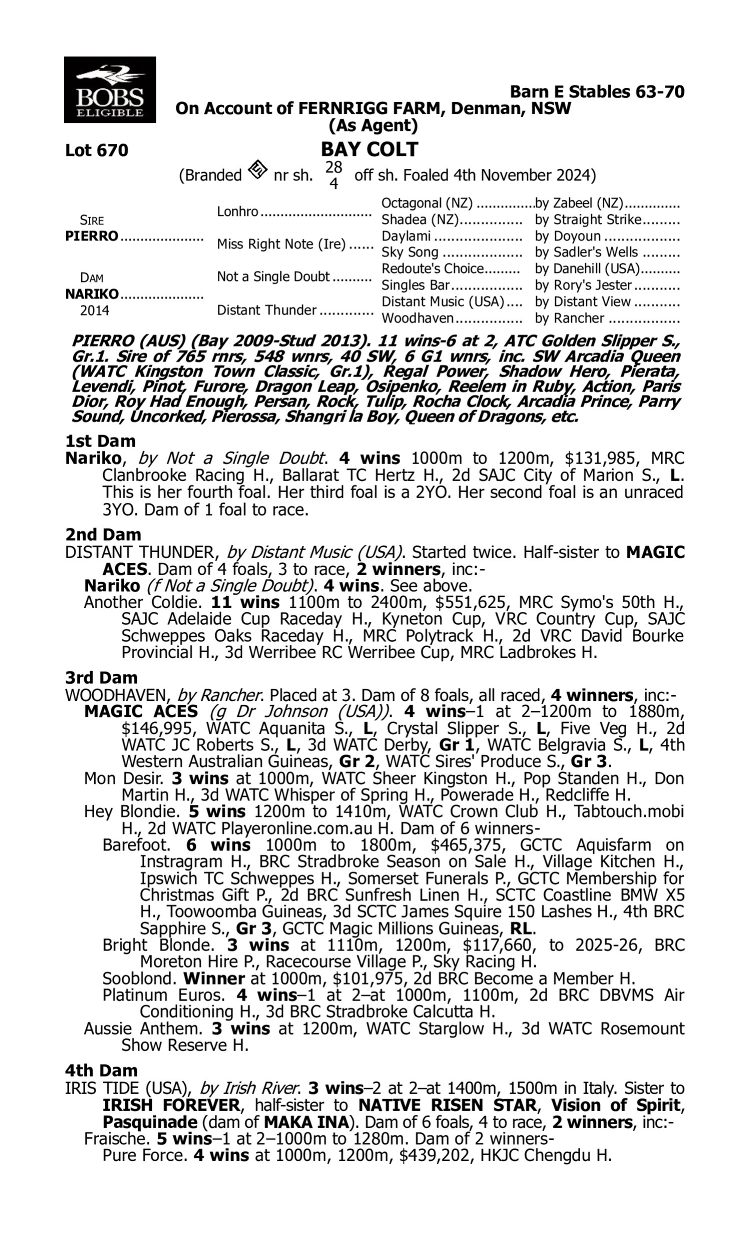 Pedigree for Lot 670 Pierro - Nariko